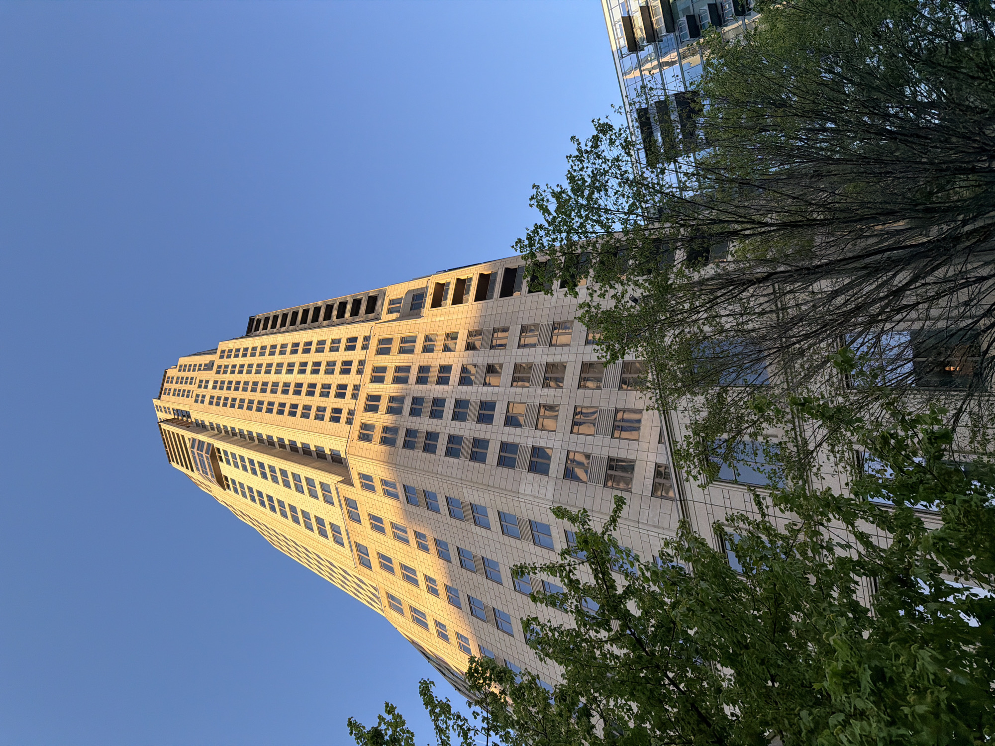 Atlanta skyscrapers photographed from street level during evening hours
