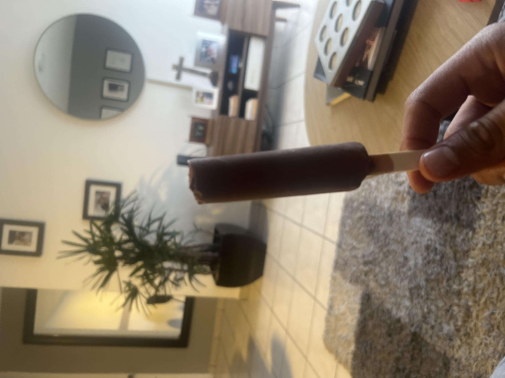 Late-night chocolate popsicle consumed in Mexico City home