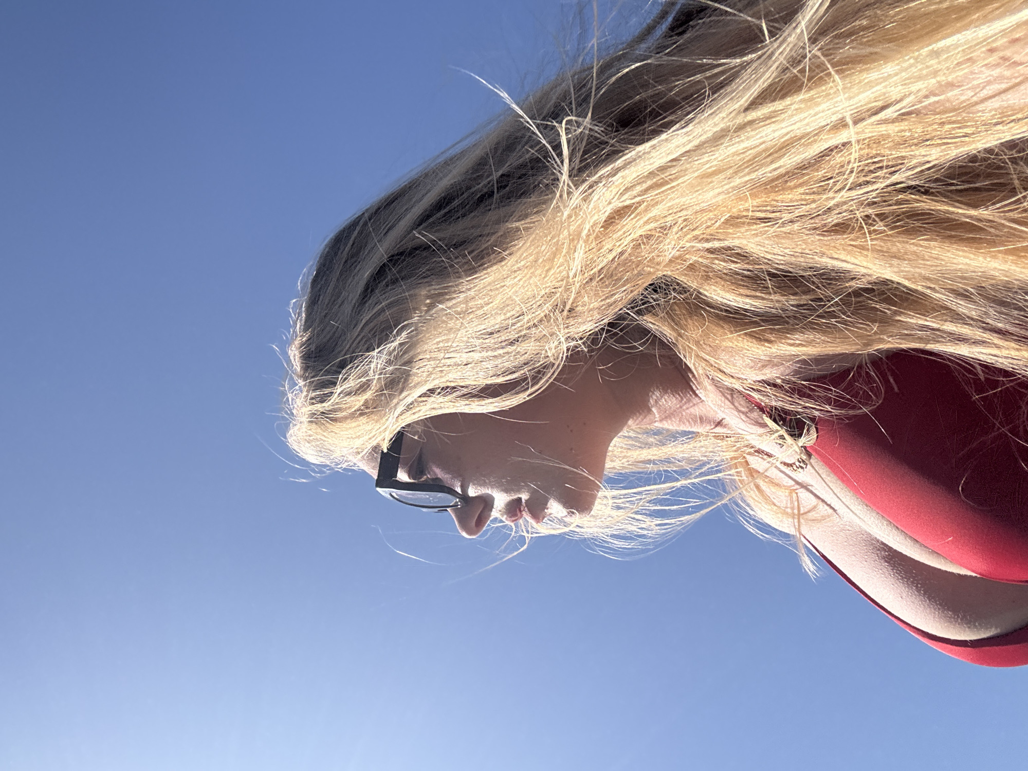 Woman photographed against blue sky in Herzliya