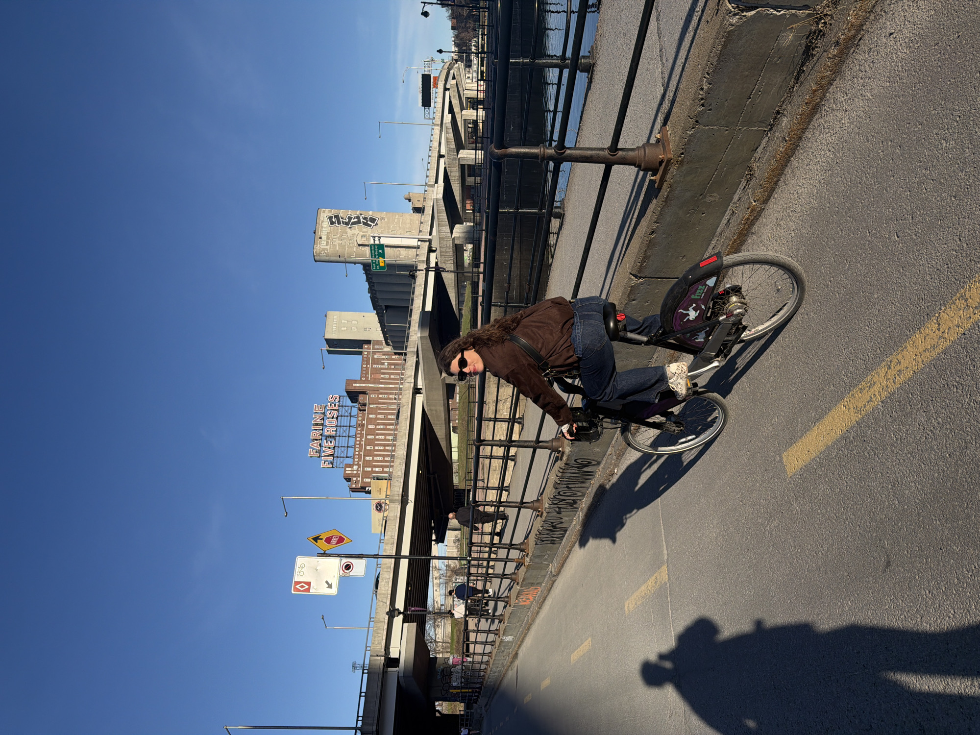Evening cyclist spotted near Montreal's iconic Farine Five Roses waterfront
