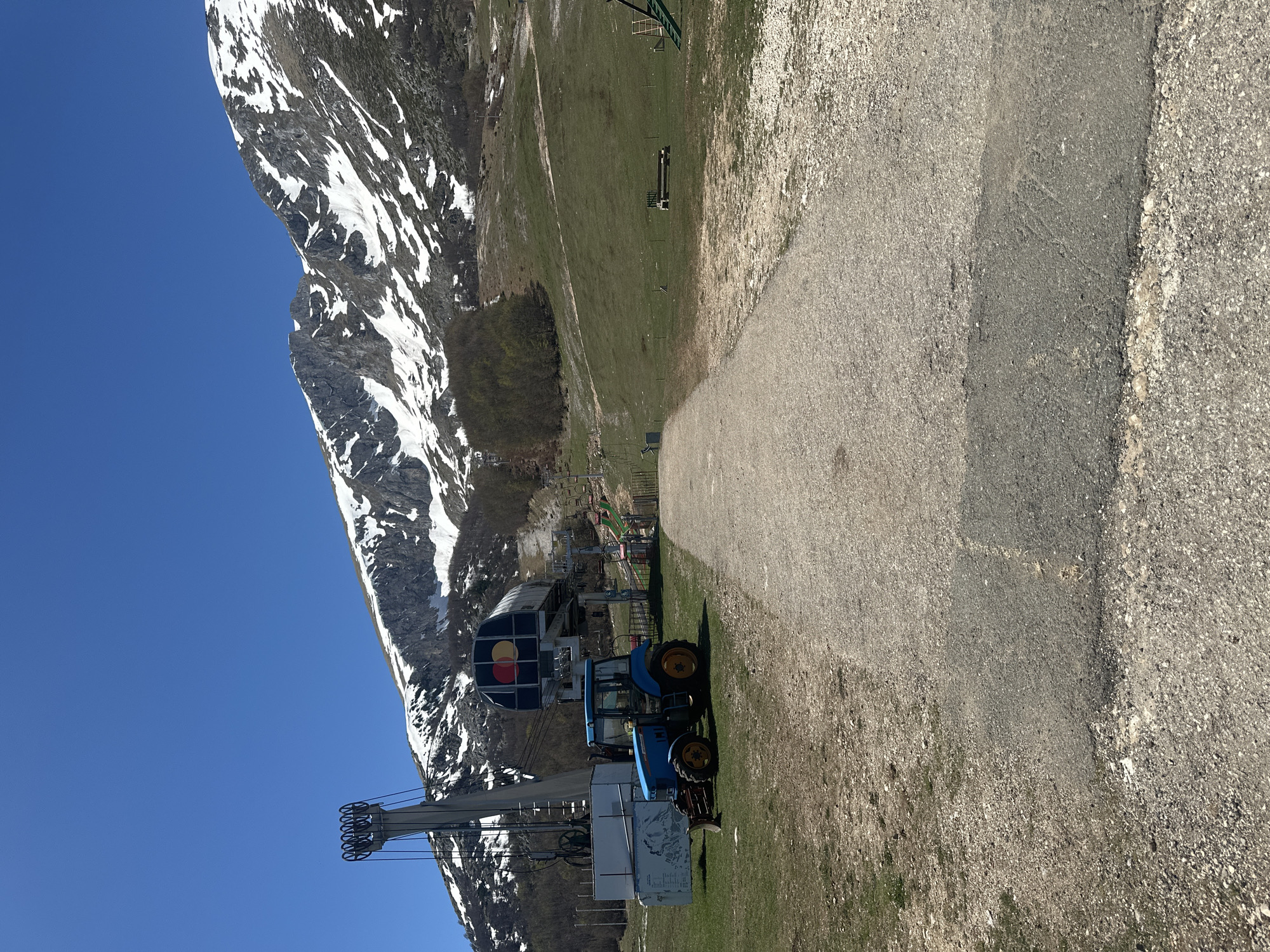 Blue tractor spotted near ski lift in Montenegro mountains