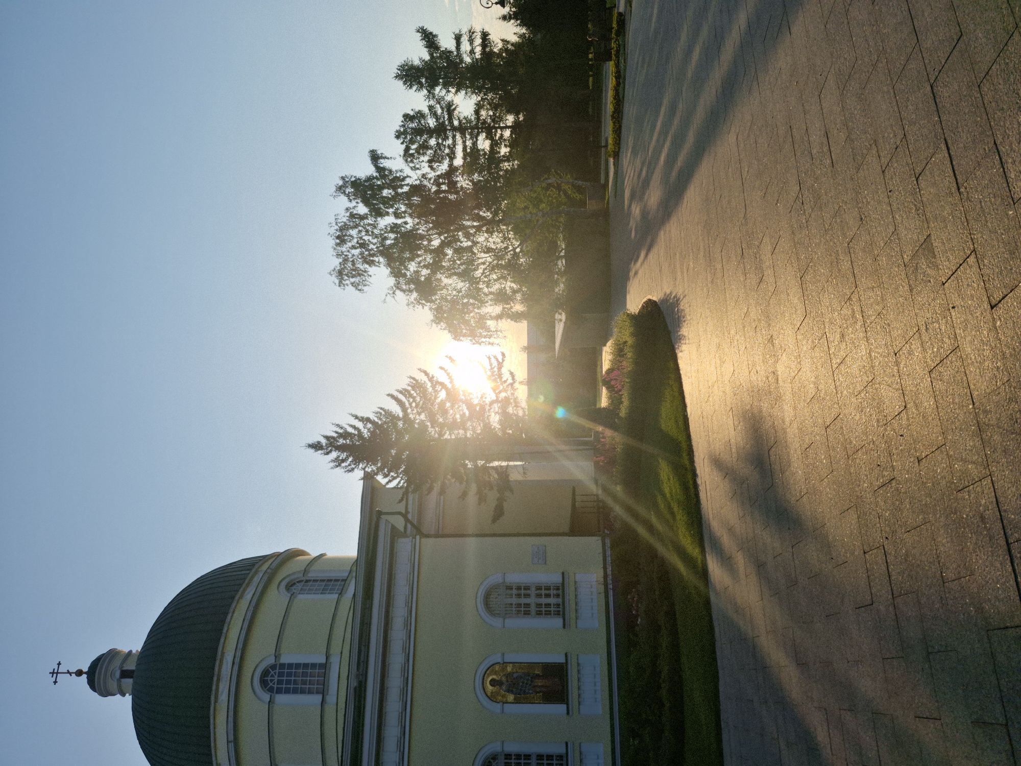 Golden hour at a church and park in late afternoon light