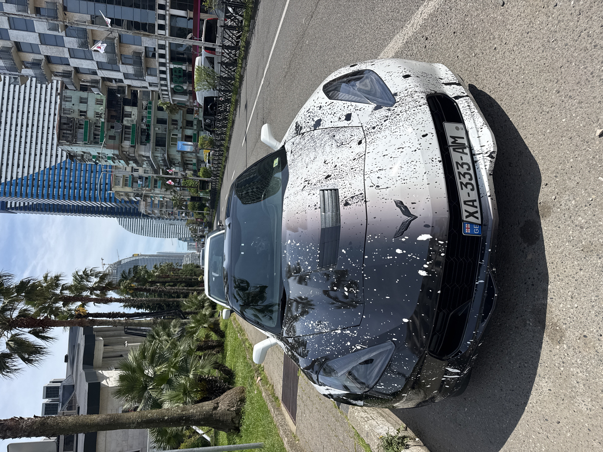Morning sightings in Batumi include Corvette, bull statue, churros sign