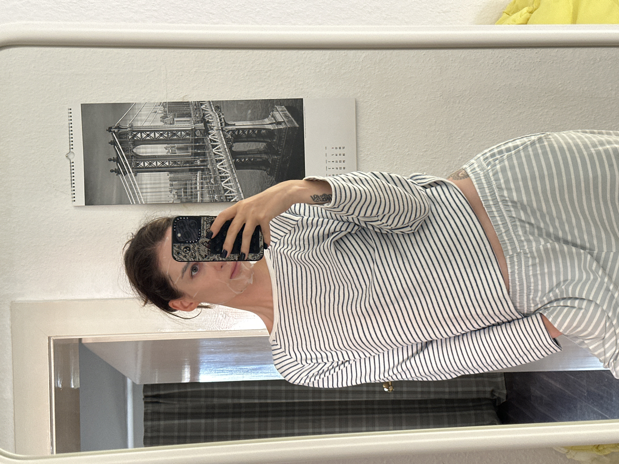 Woman takes morning selfies with face mask in Kiel