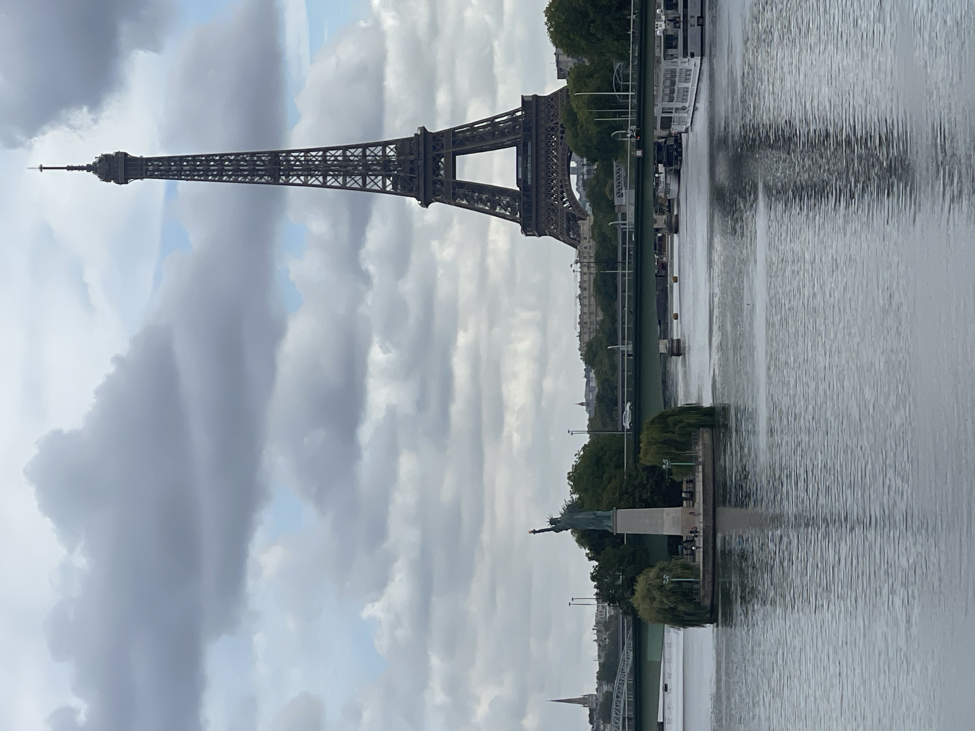 Seine River and Eiffel Tower from multiple angles, cloudy Paris morning