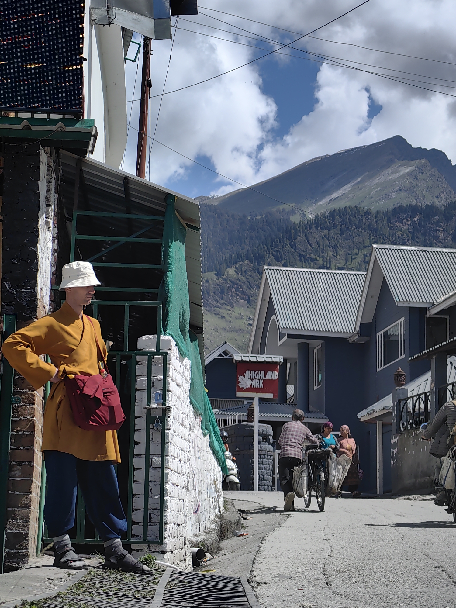 Mountain village scenes from Vashisht, India with traditional architecture