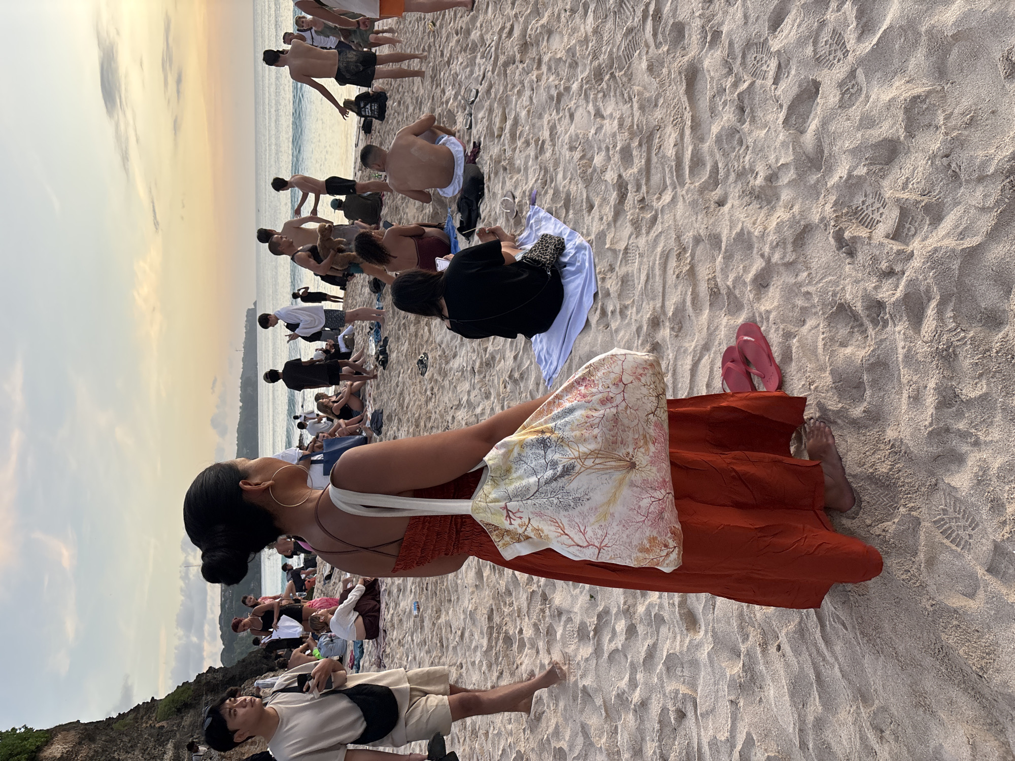 Busy beach day captured during sunset in Kuta Selatan