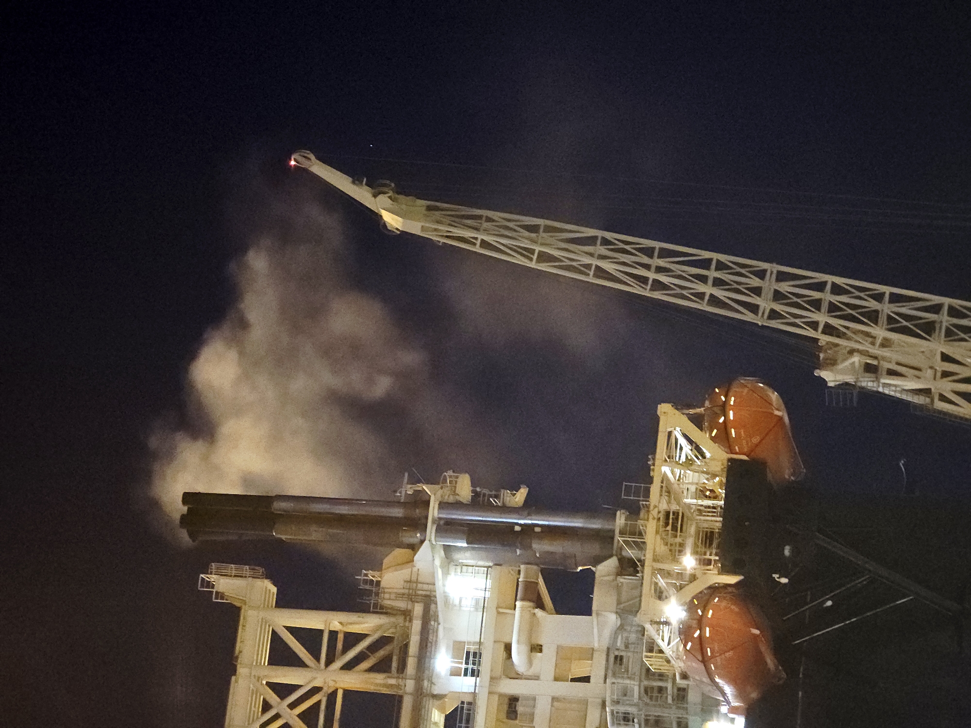 Industrial structure lit up at night in Randaberg, Norway