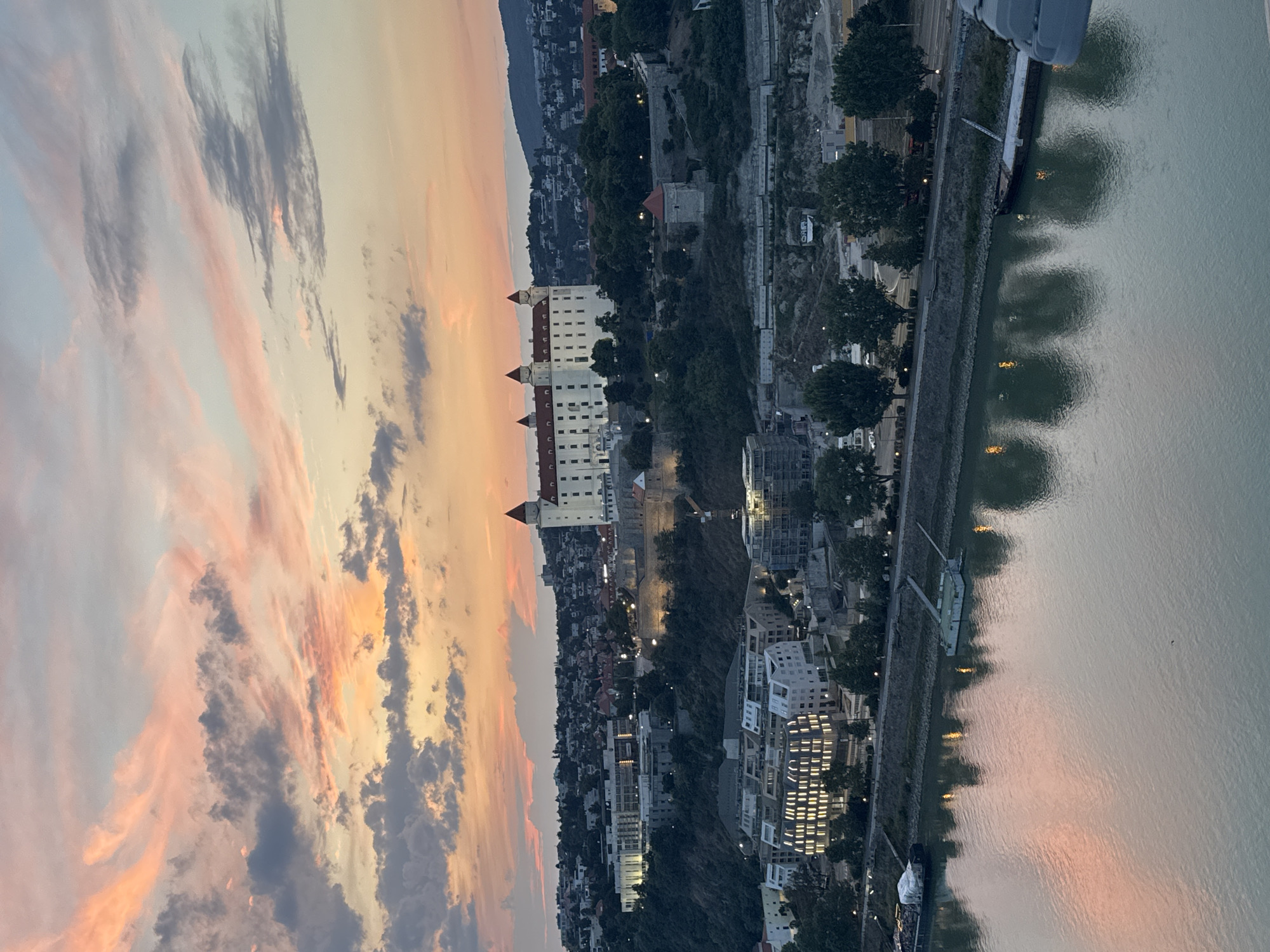 Bratislava Castle and Danube River at dusk, two angles
