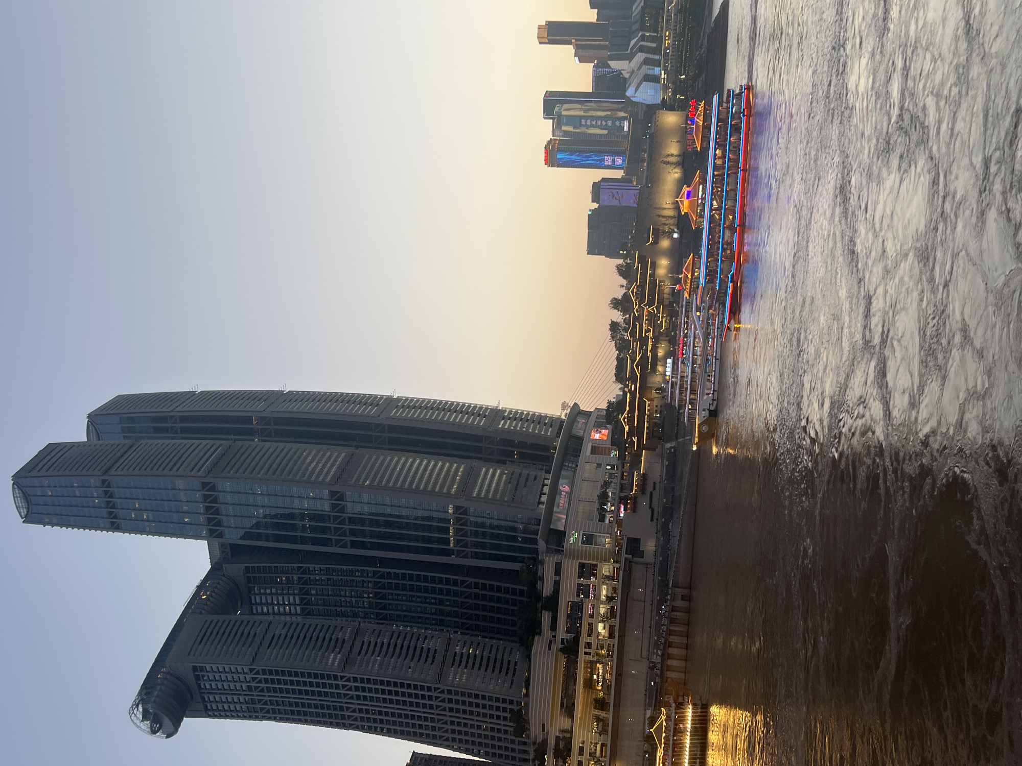 Chongqing's Nan'an waterfront skyline at dusk, river and all