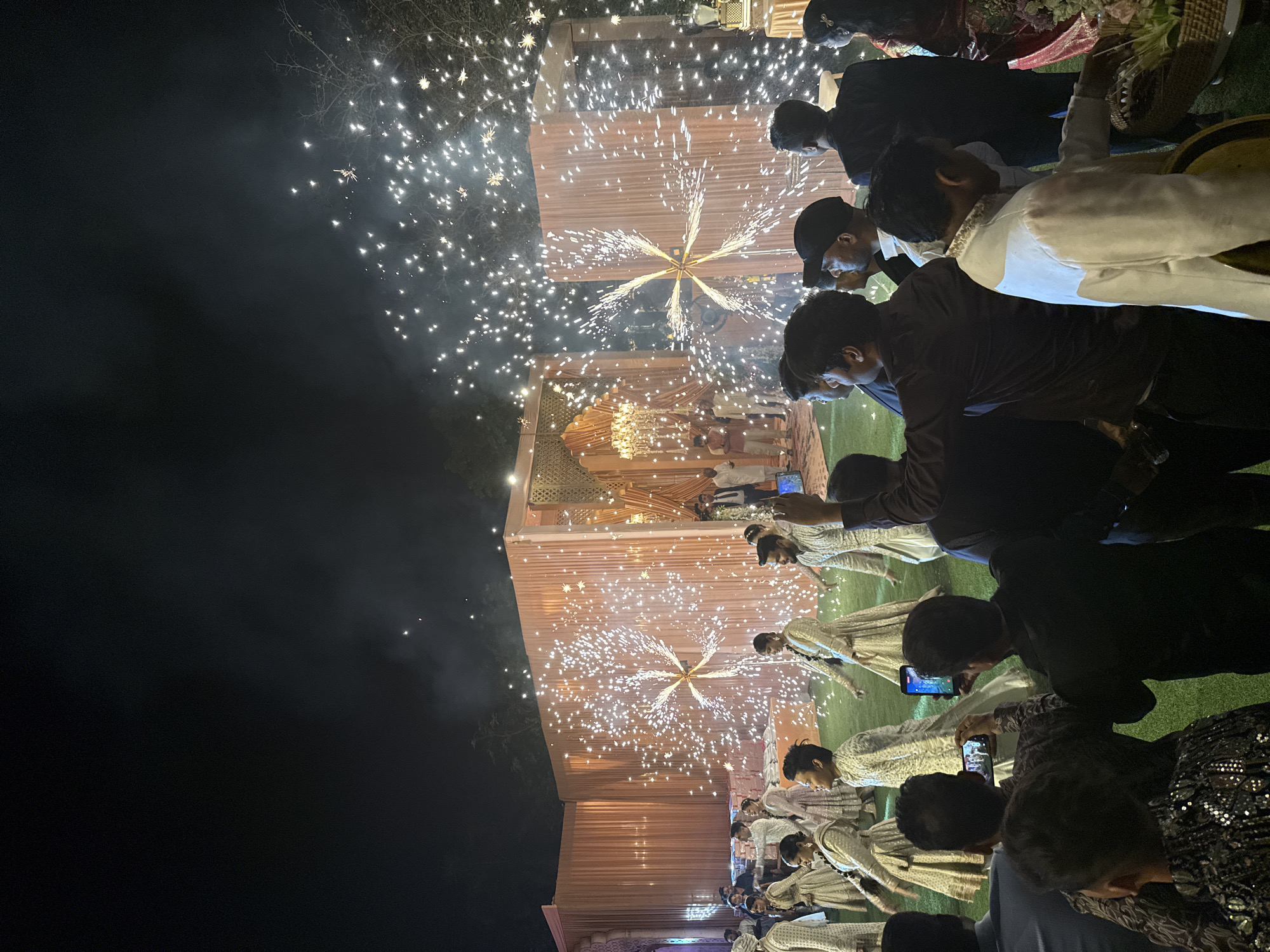 Wedding ceremony held outdoors in Delhi with traditional decorations
