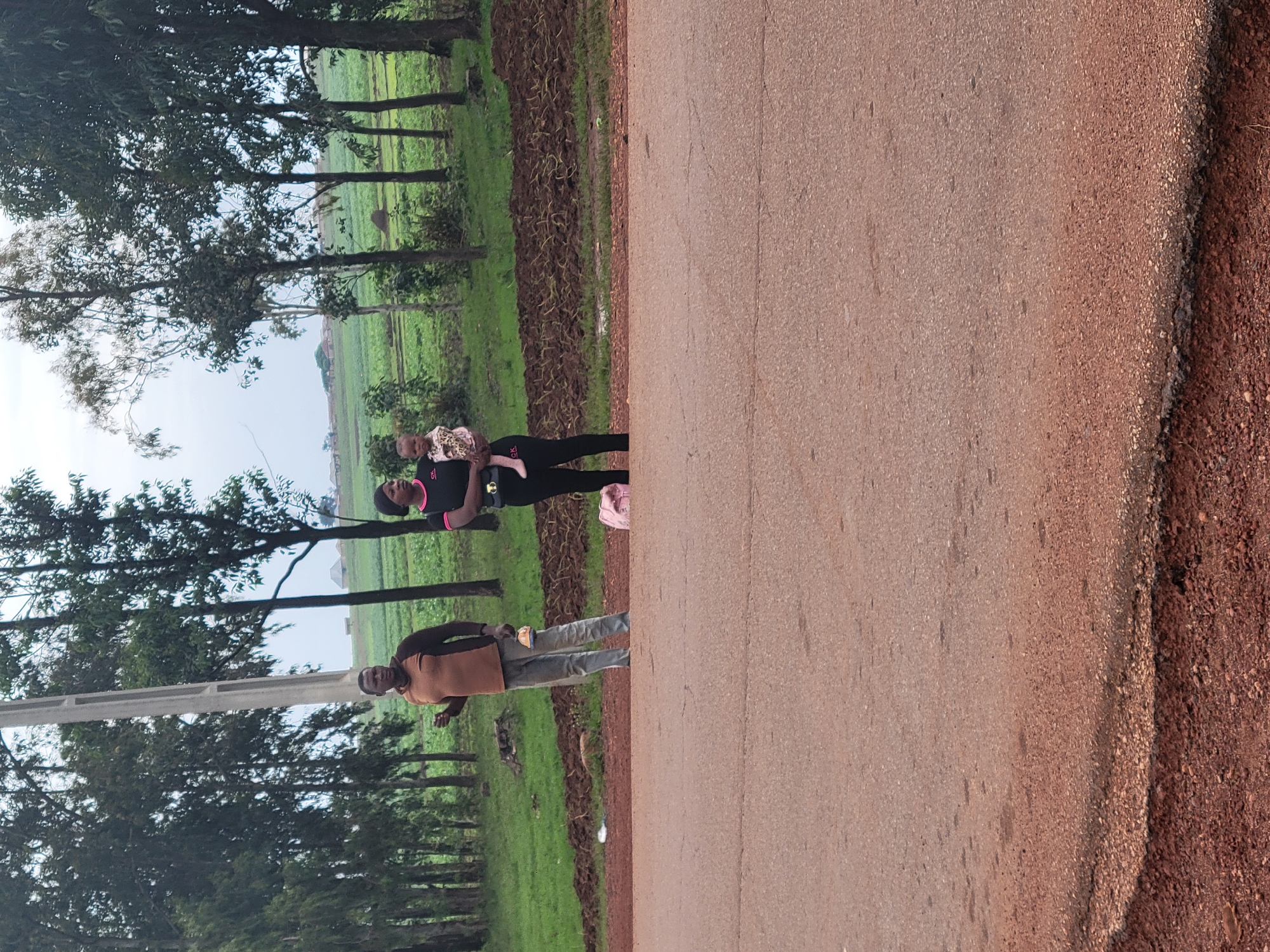 Rural roadside activity near construction zone