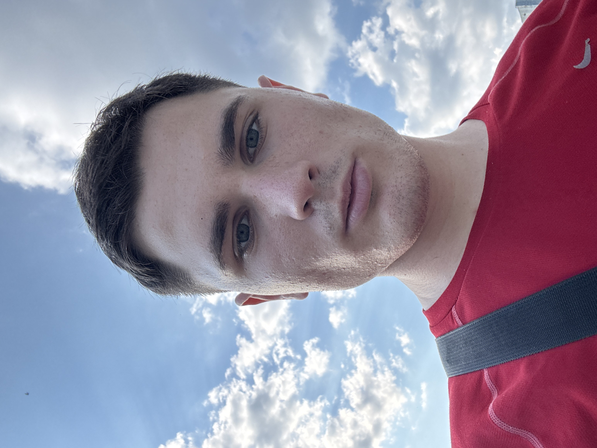 Outdoor selfie series under a blue sky in Stara Zagora