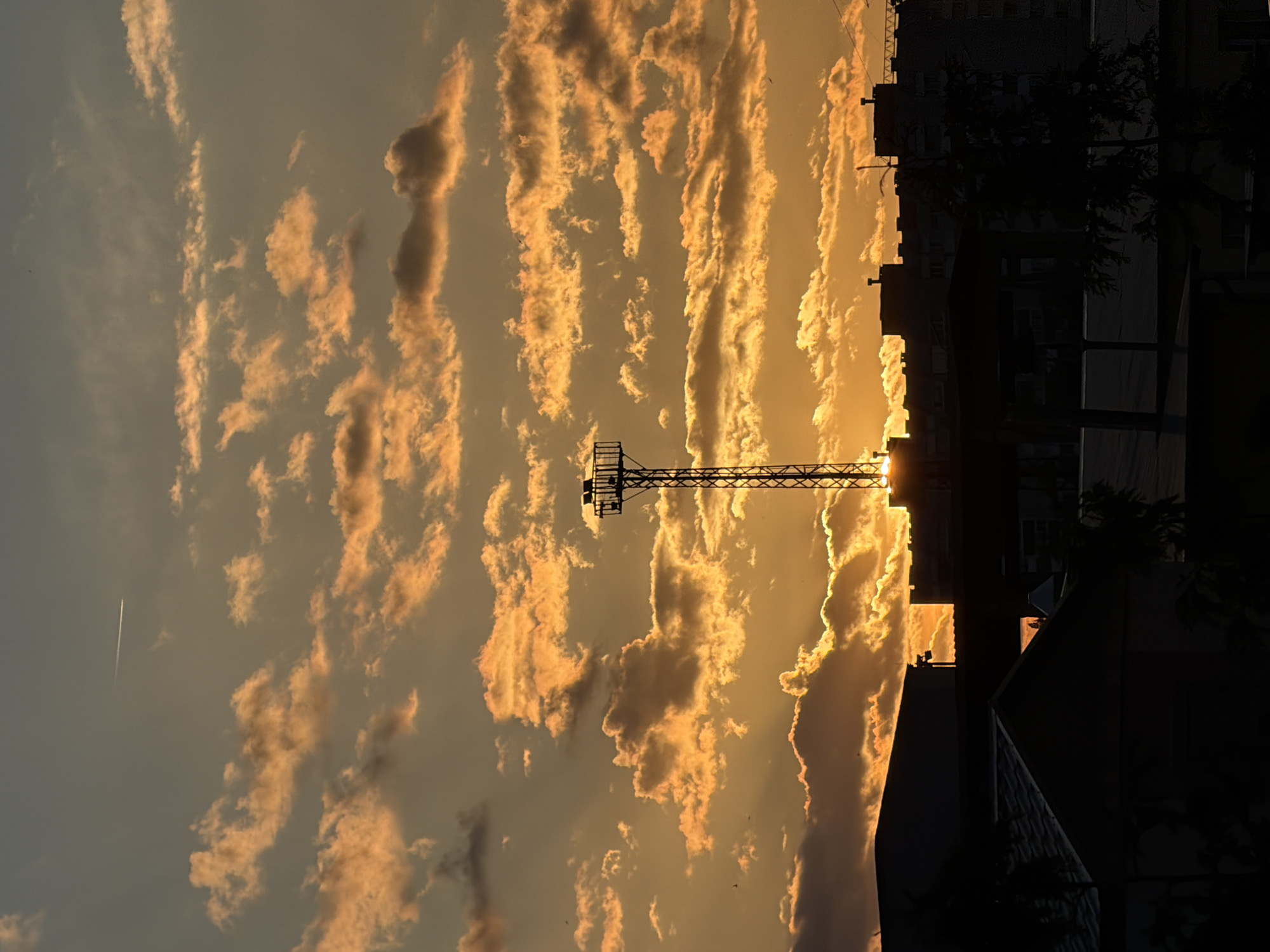 Golden sunset over Brest, Belarus, tower against the sky