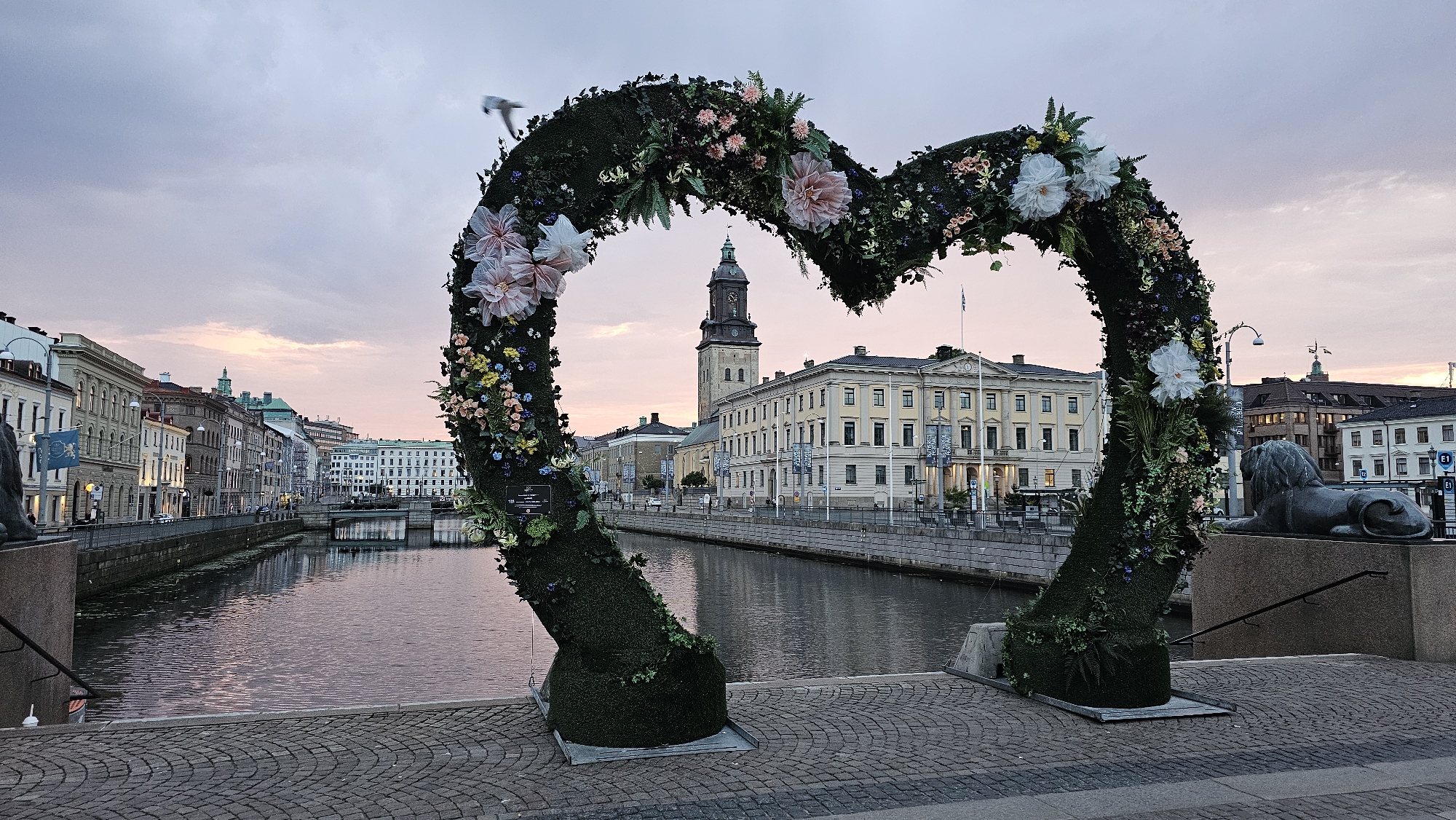 Gothenburg canals and waterfront at dusk, June evening