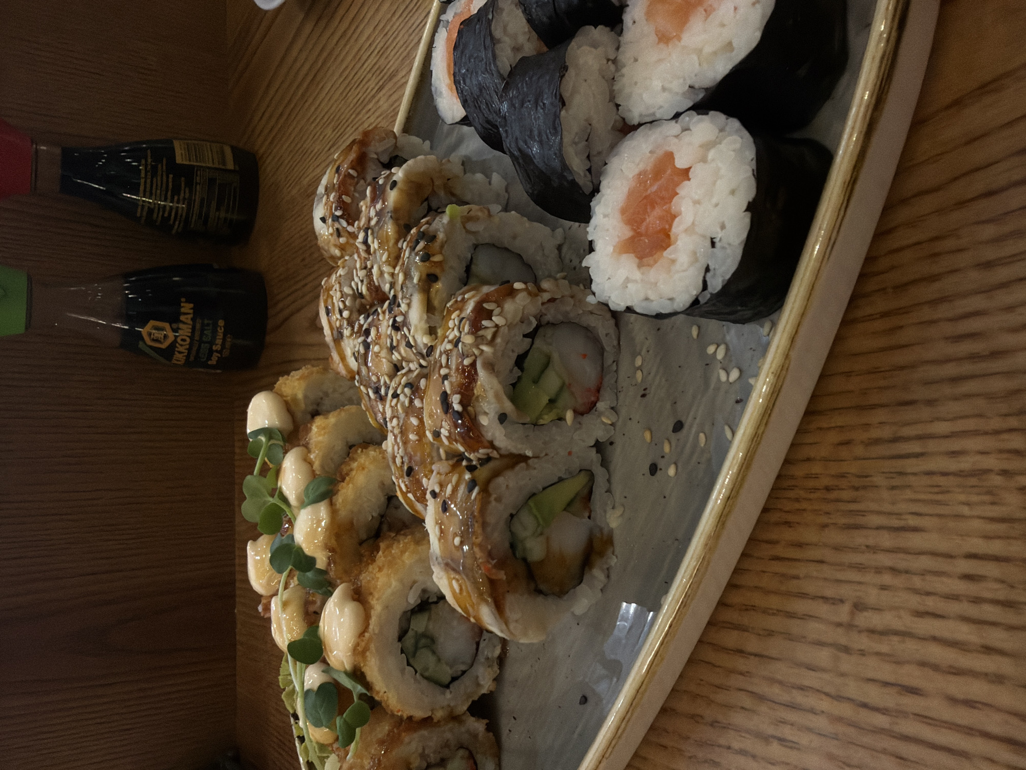 Sushi and matcha at a café in Riga