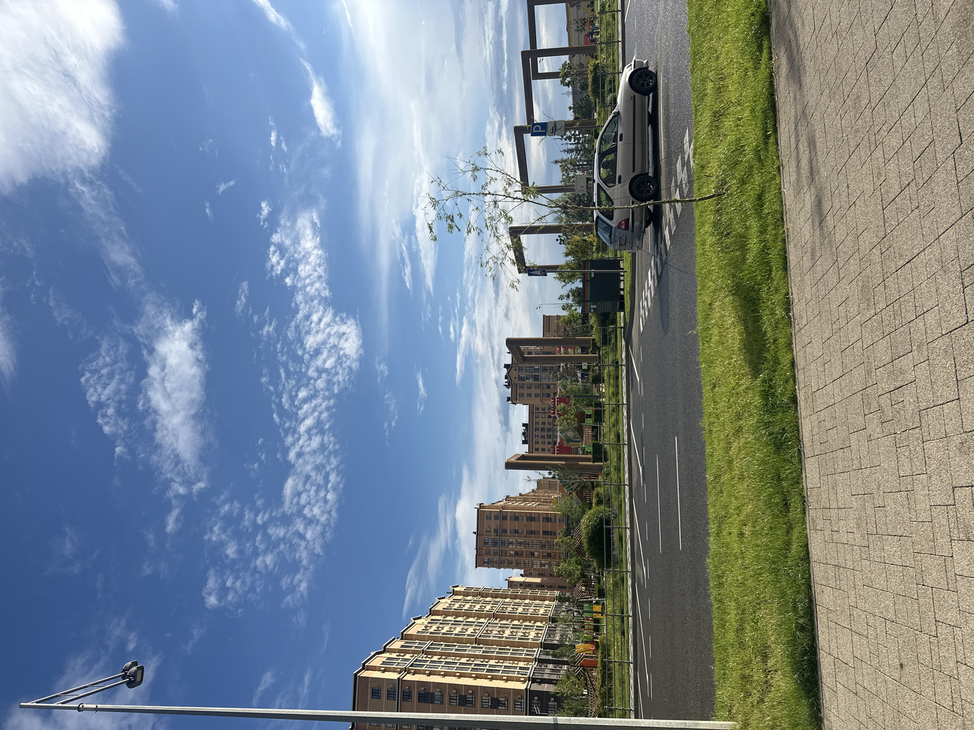 Sunny morning street scene documented in Stavropol residential area