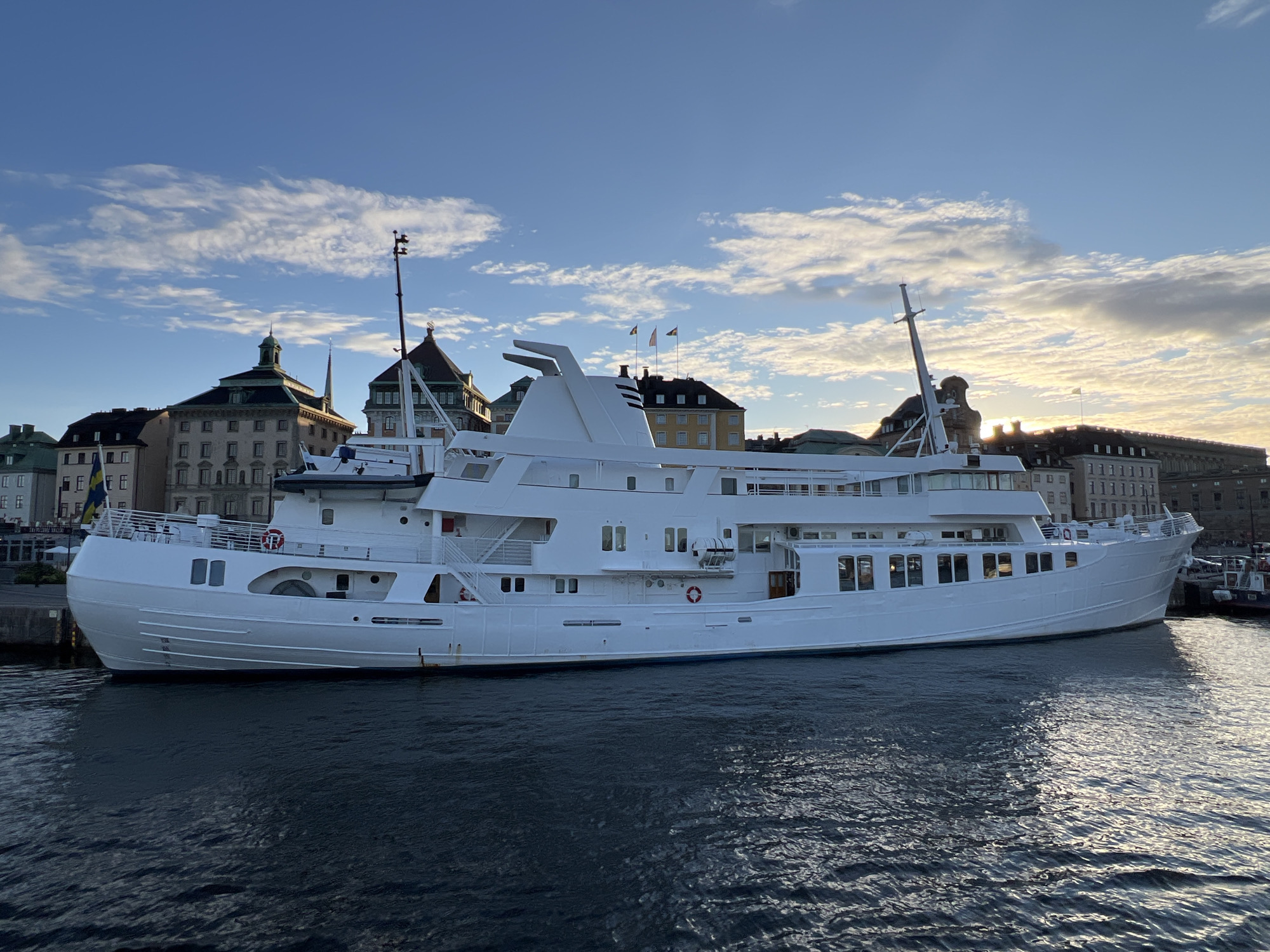 Boats moored along Stockholm's Gamla Stan waterfront