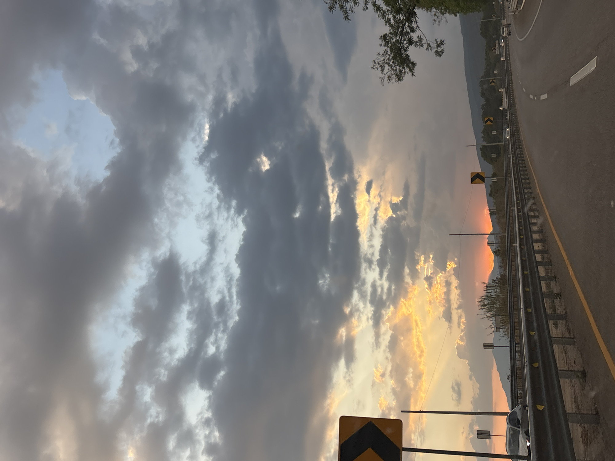 Sunset observed along highway in Tepoztlán, Mexico