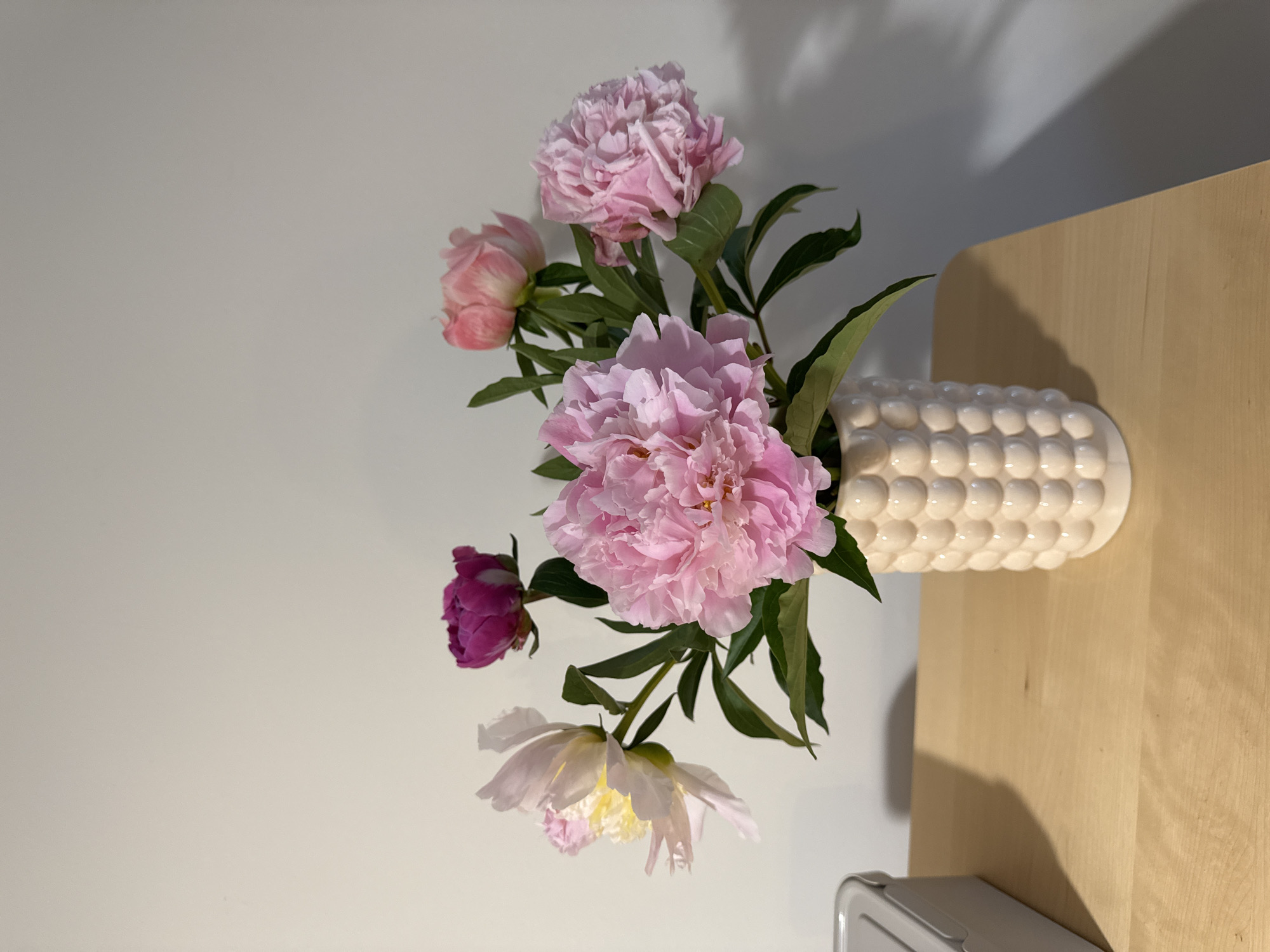 Woman documents peony bouquet arrangement in Izhevsk home