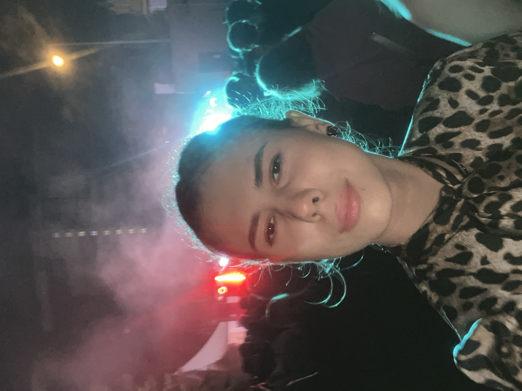 Nighttime outdoor concert with crowd and colorful stage lighting