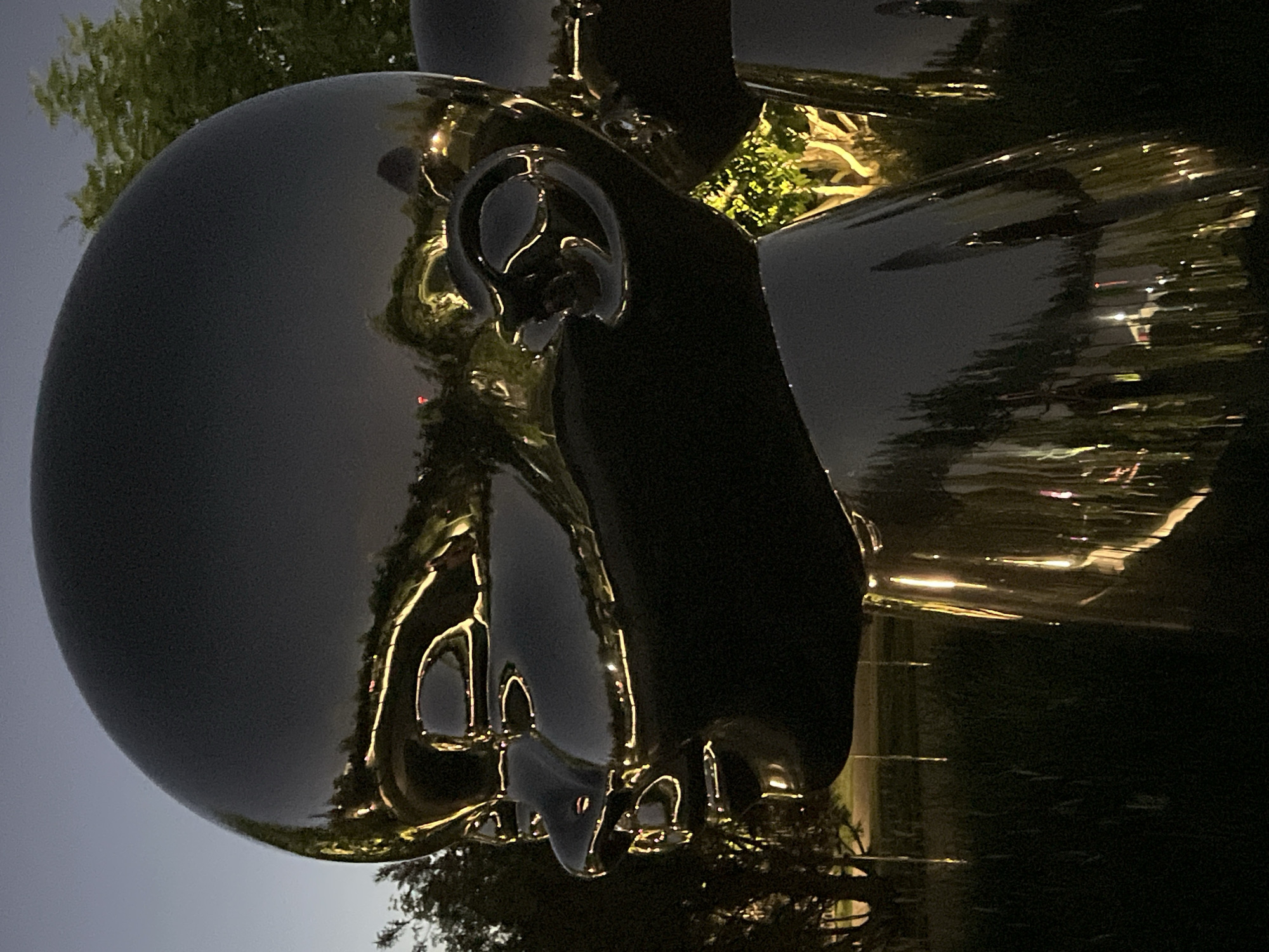 Reflective Head Sculpture Documented at Night in Krasnodar