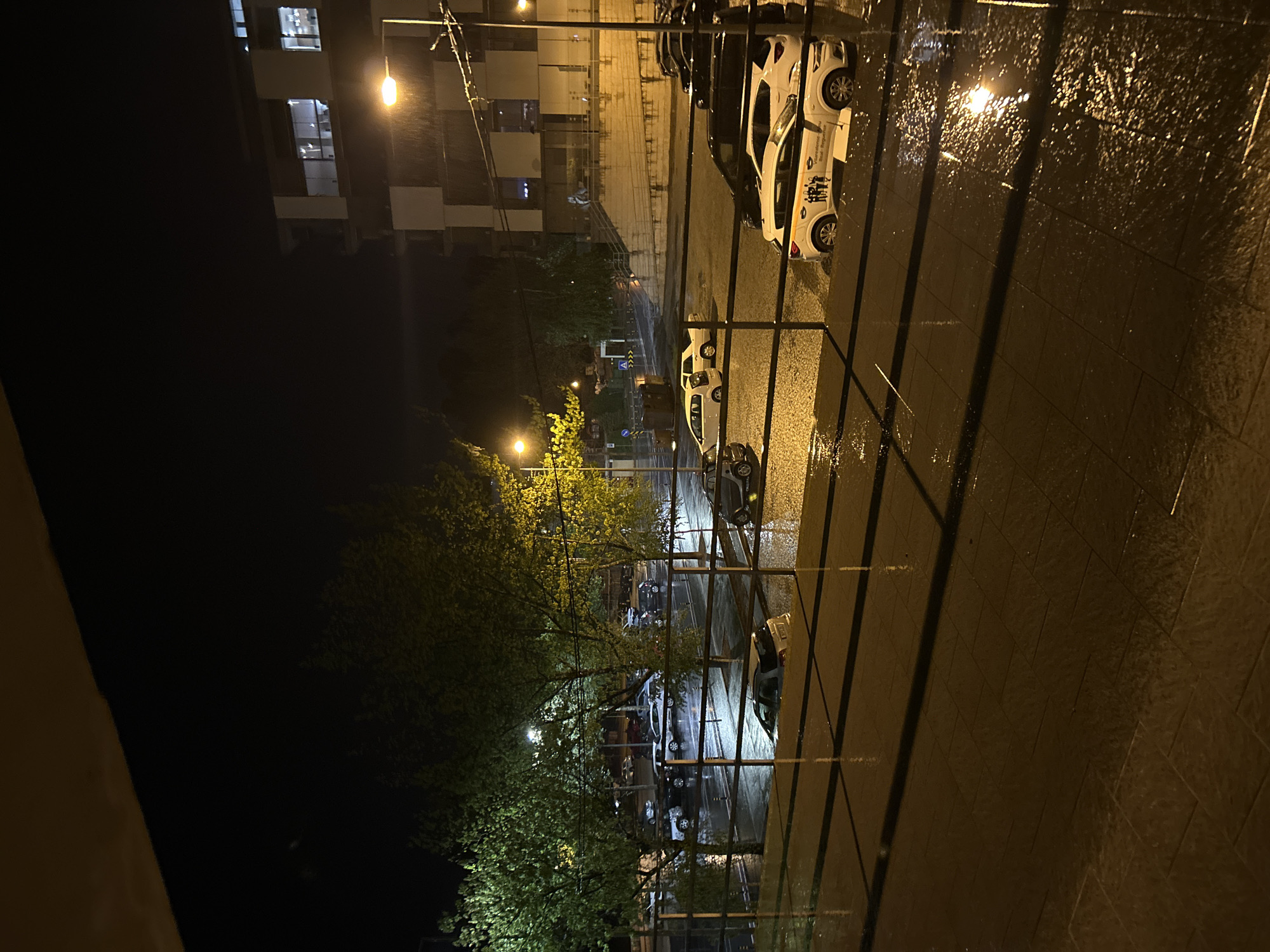 Rainy night documented from balcony in Vila Real, Portugal