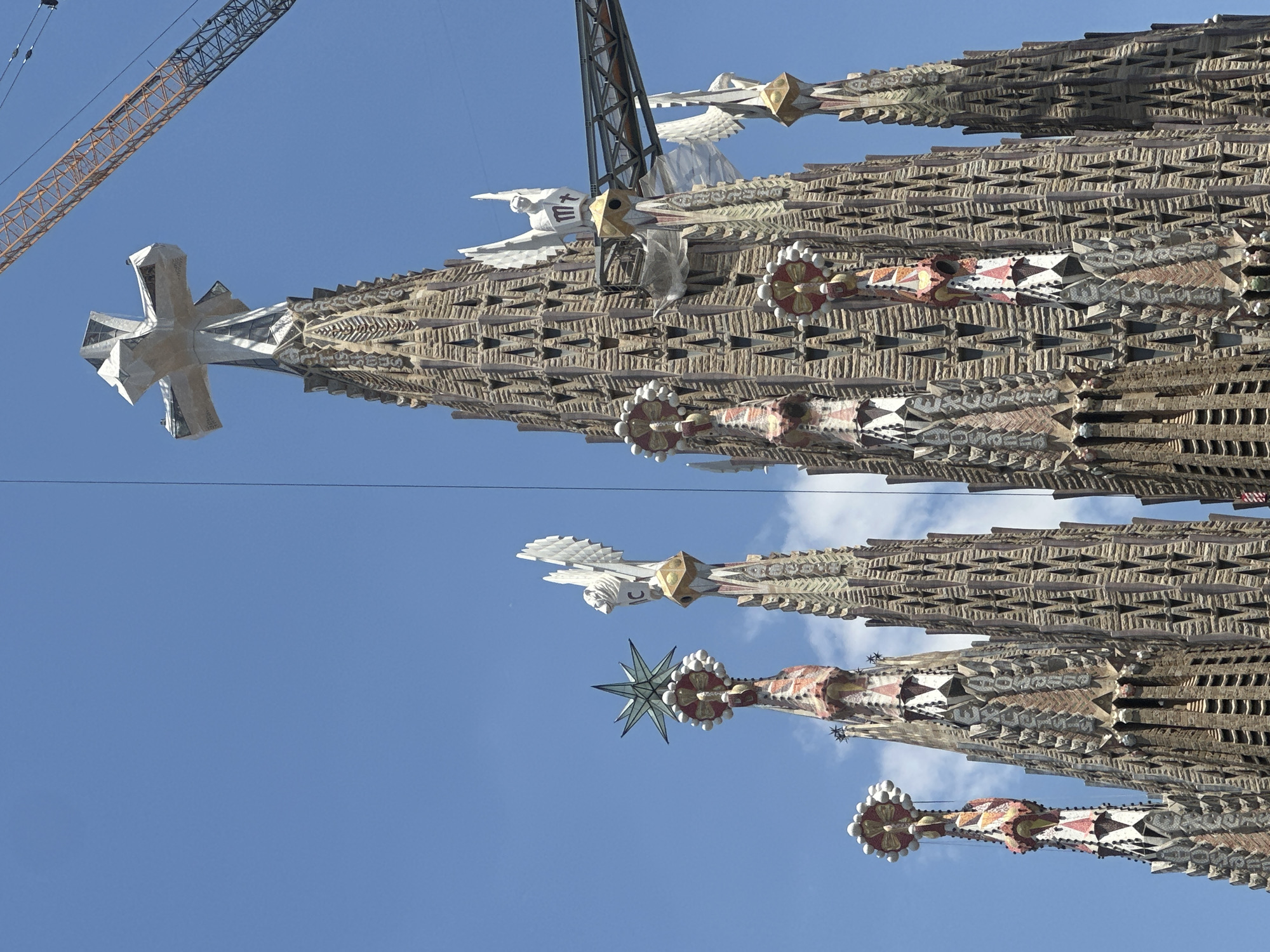Up close with Sagrada Família's spires and construction cranes