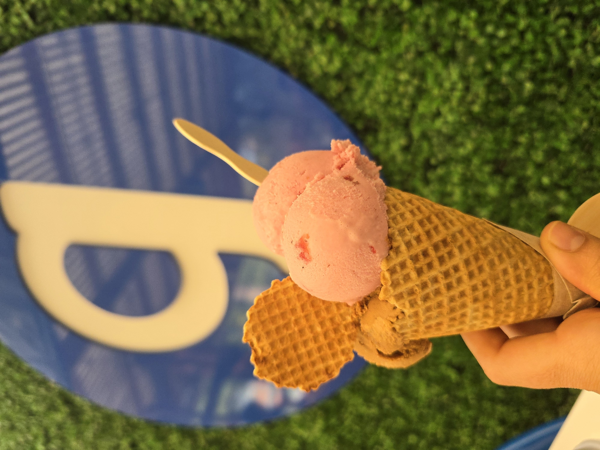 Person enjoys ice cream cone in Puente Alto, Chile