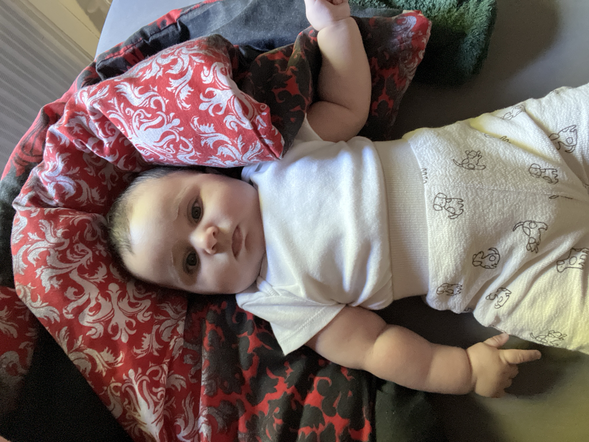 Baby photographed on colorful blankets in Frankfurt morning