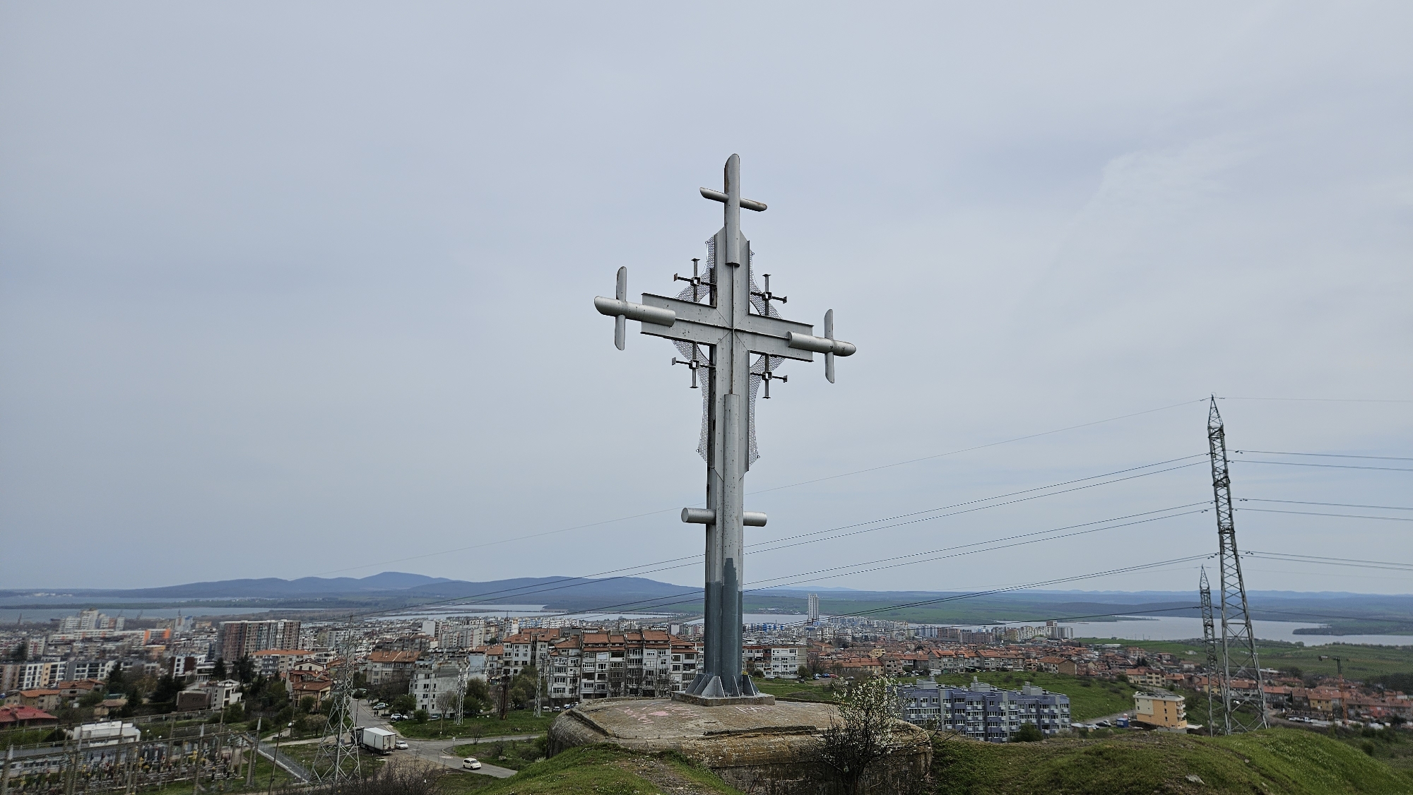 Metal cross observed on hill overlooking Burgas, Bulgaria