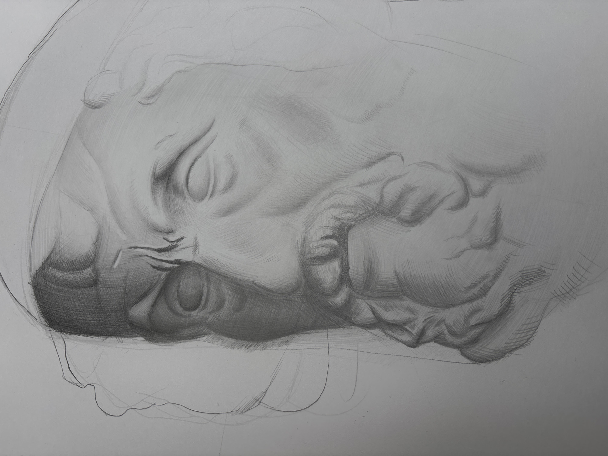 Artist's studio workspace documented in Yerevan with figure drawings