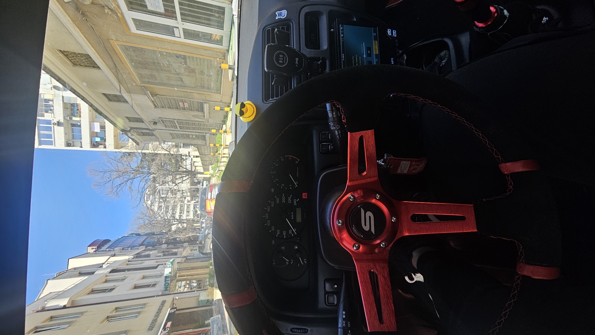 Driver's view captured from vehicle interior in Varna, Bulgaria