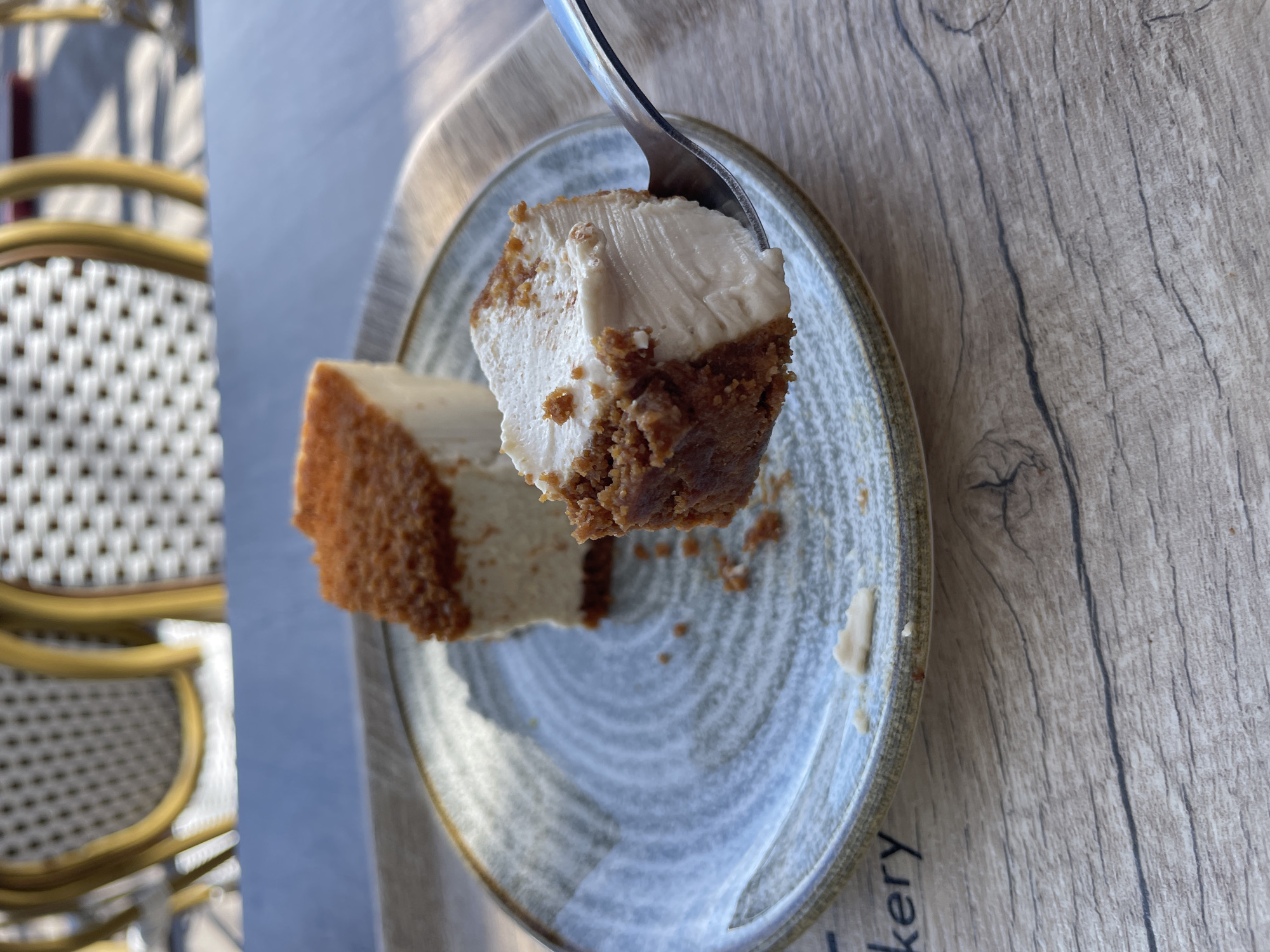 Cheesecake and café time at a Santagloria in Algeciras
