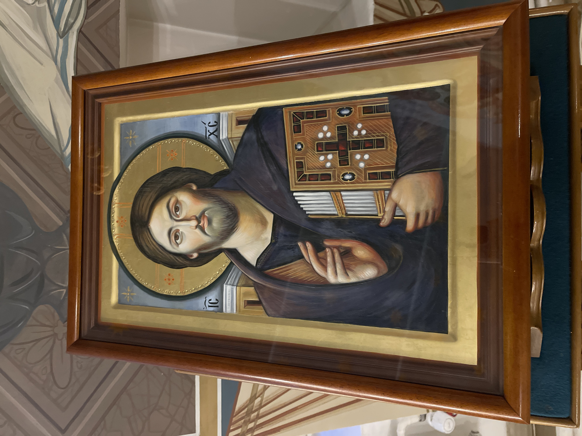Religious icon of Jesus Christ observed in Moscow interior