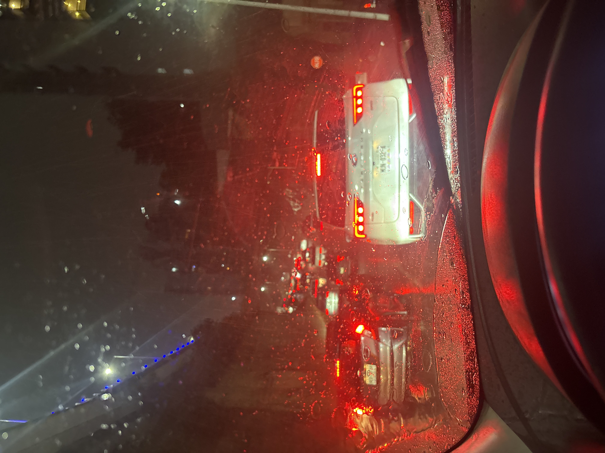 Nighttime traffic jam during heavy rain in Huixquilucan