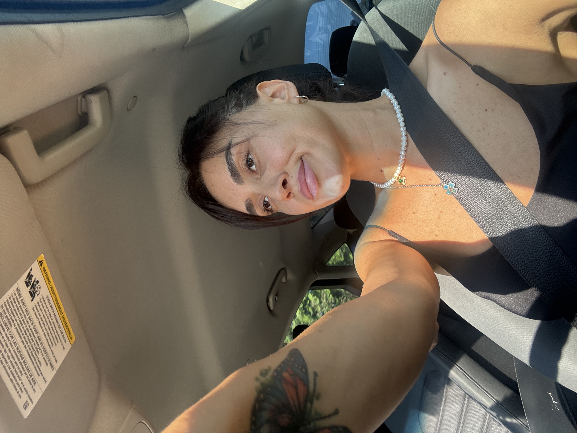 Selfie moment inside a car cruising through Tbilisi