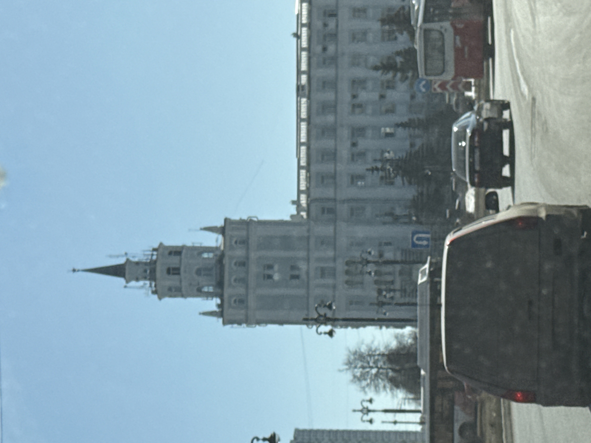 Soviet-era spired building photographed in Perm, Russia