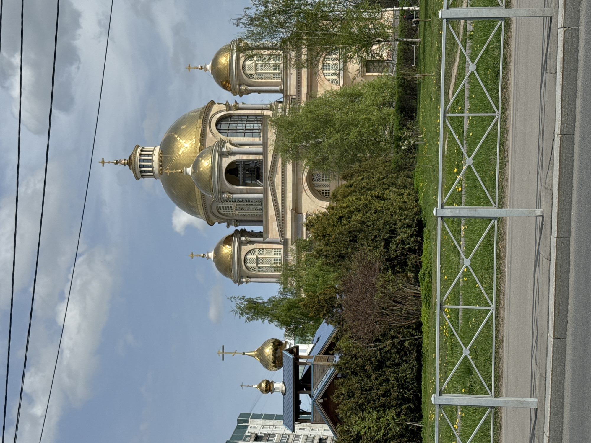 Orthodox church with golden domes photographed in Saint Petersburg