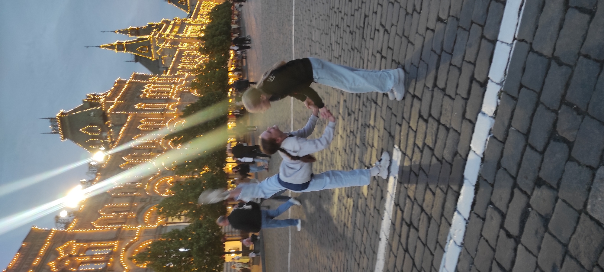 Evening scenes around illuminated Red Square and Moscow landmarks