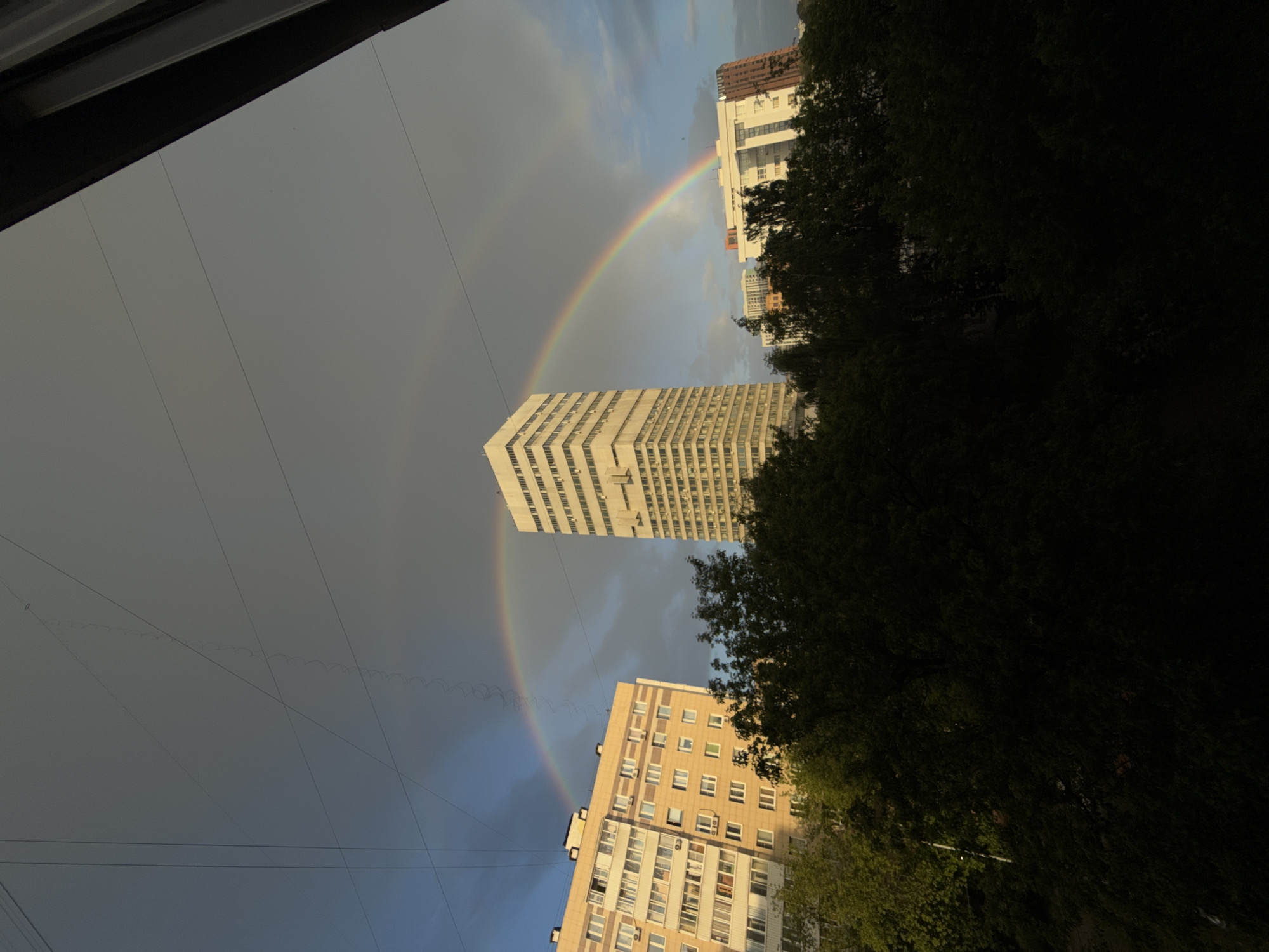 Double rainbow appears over Moscow apartment buildings