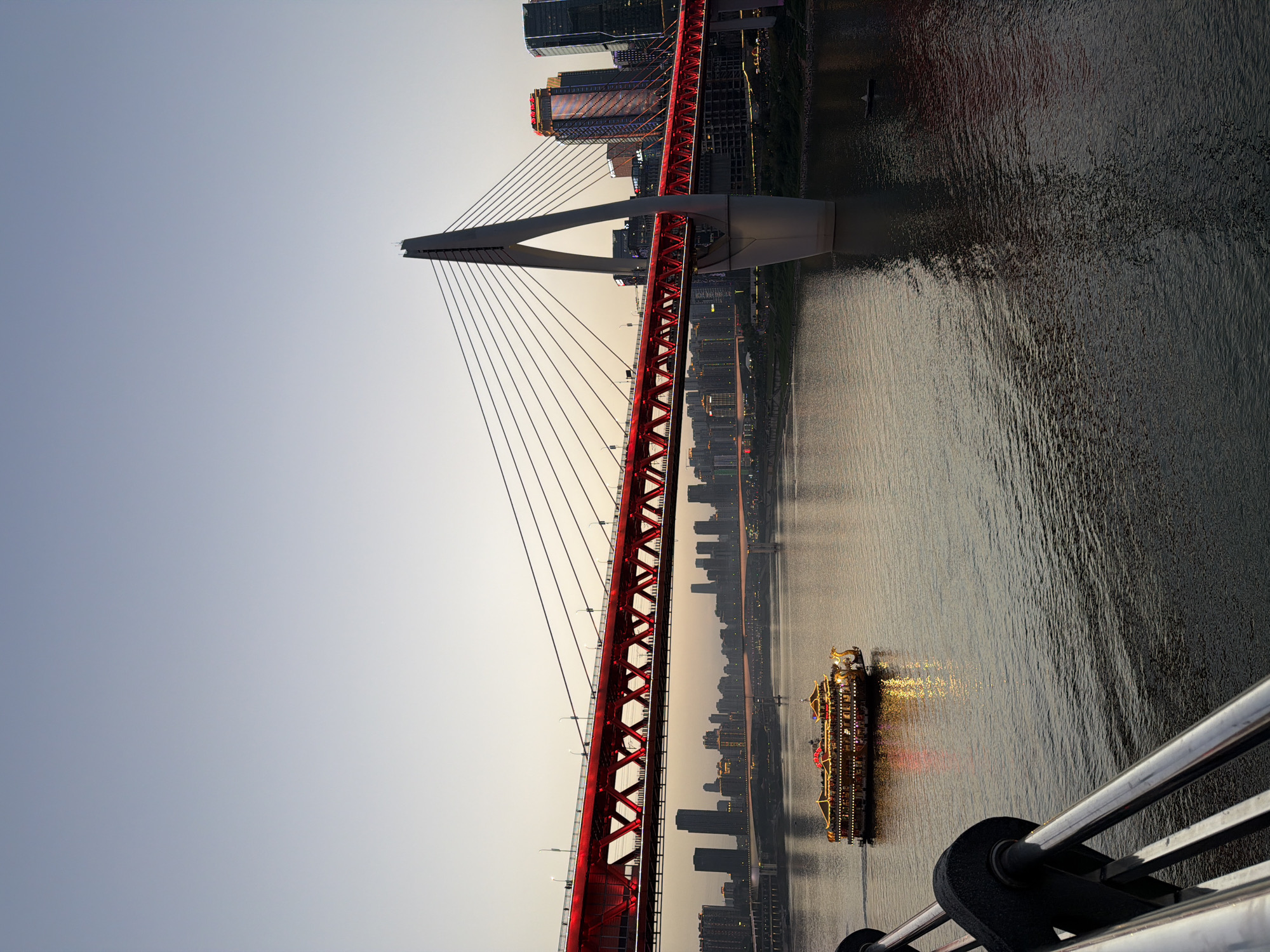 Twilight bridge scenes documented in Chongqing's Yuzhong District