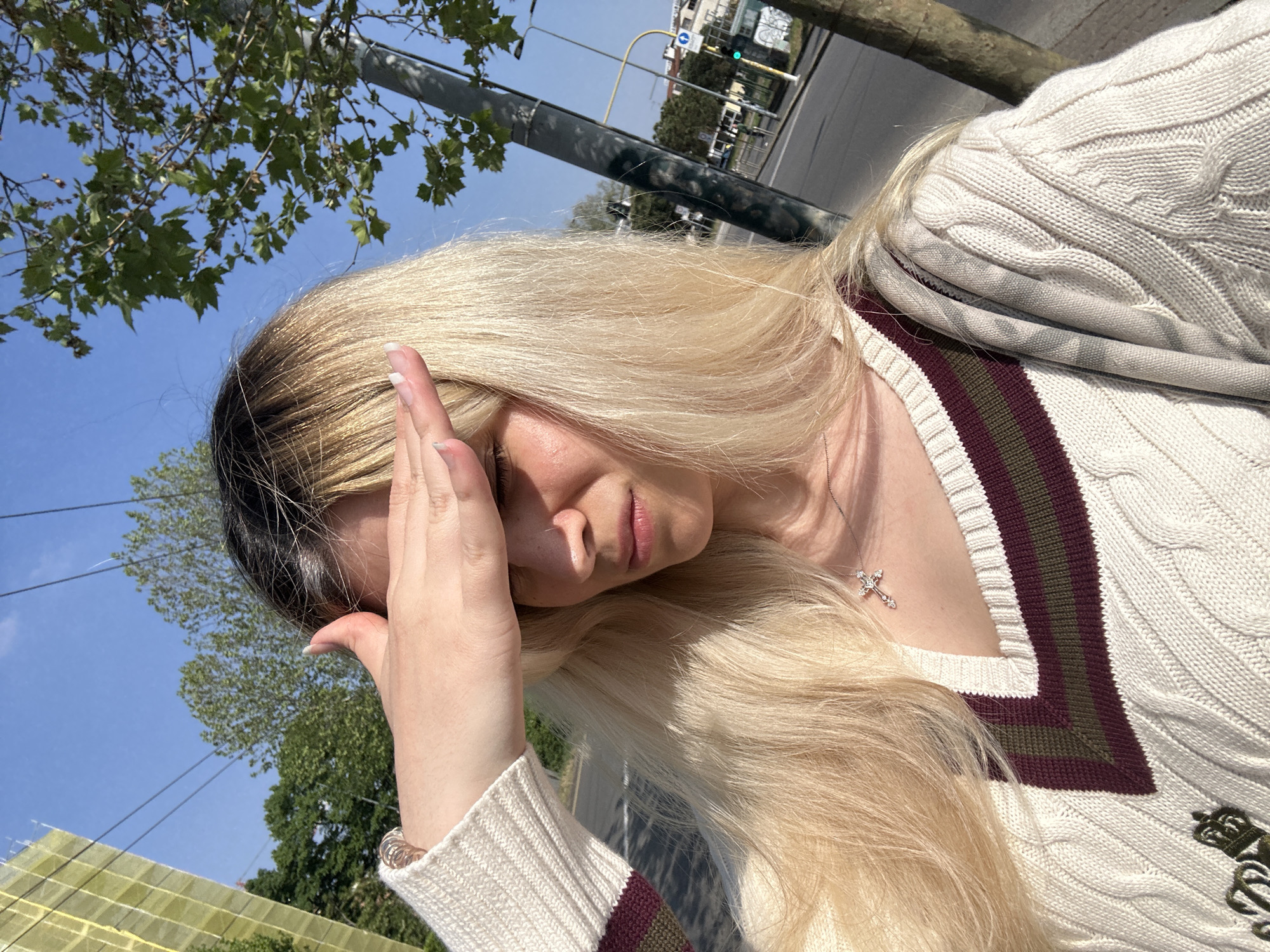 Woman photographed in sunny Milan street portrait session