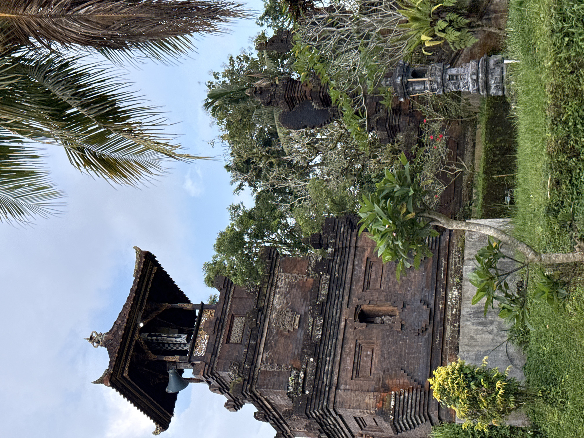 Traditional brick temple tower photographed in Marga, Indonesia