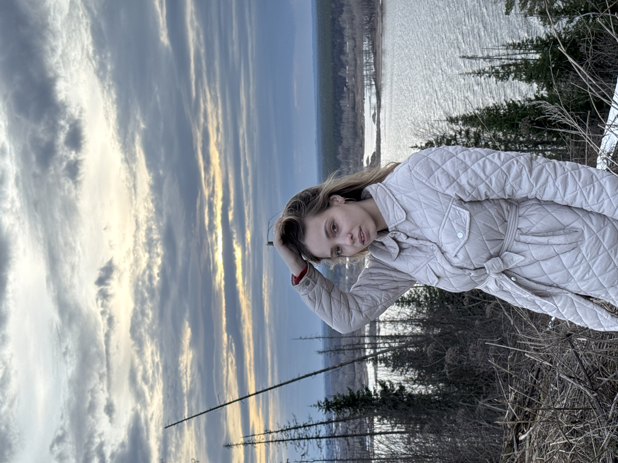 Couple photographs selfies near Kama River in Chaykovsky, Russia