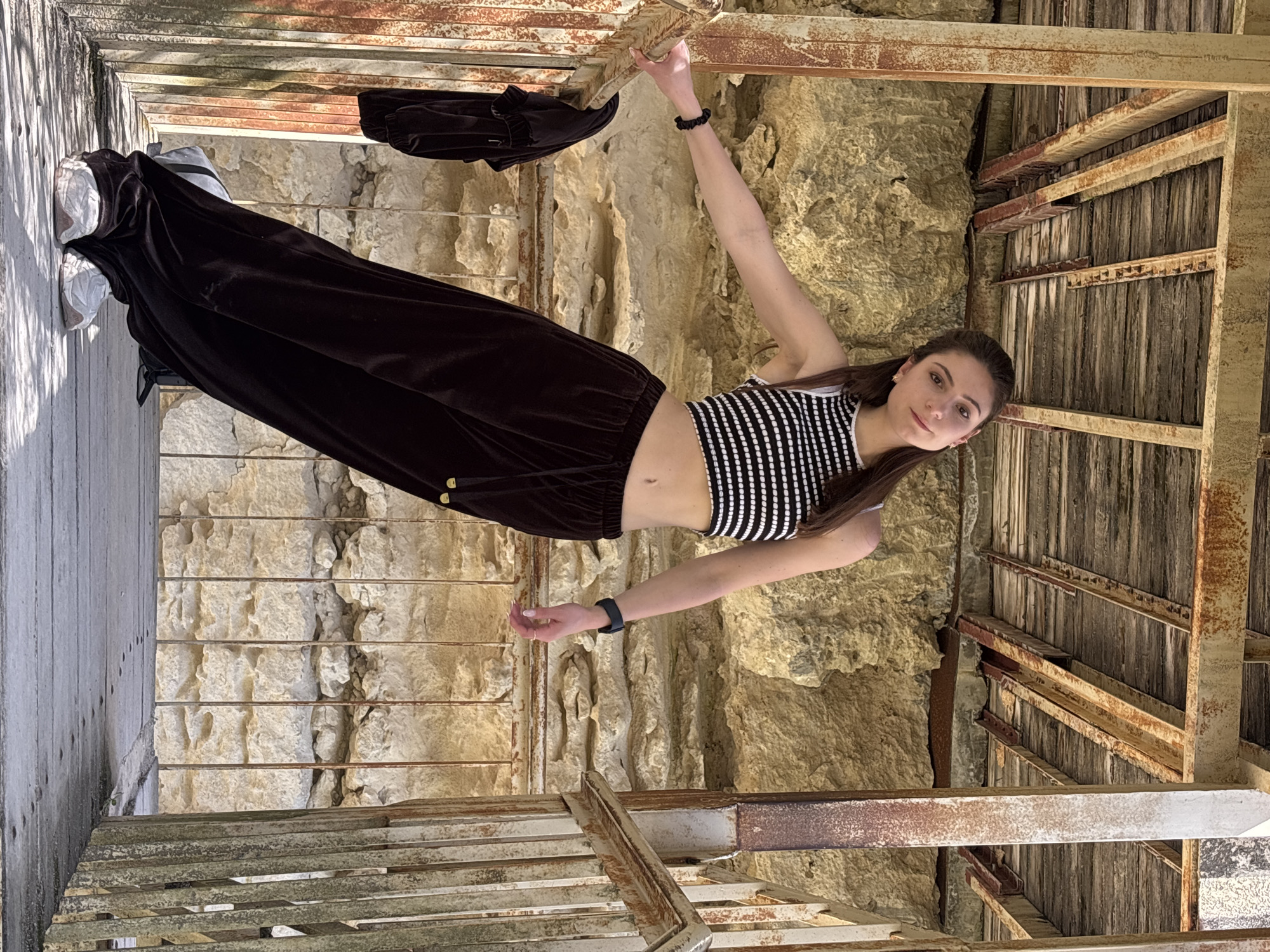 Couple explores deteriorating tower structure in Varna, Bulgaria
