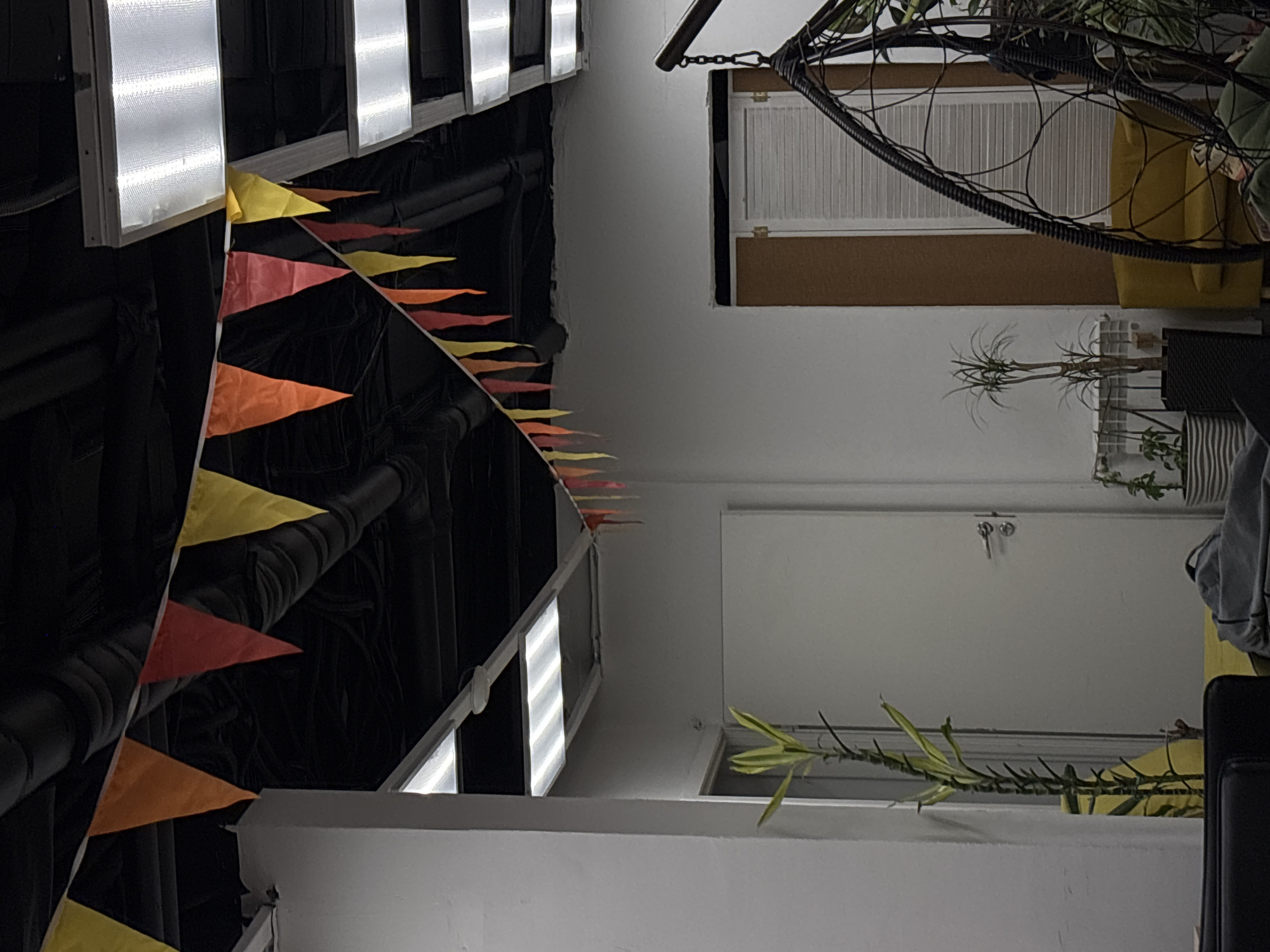 Office space in Kazan decorated with colorful pennant flags