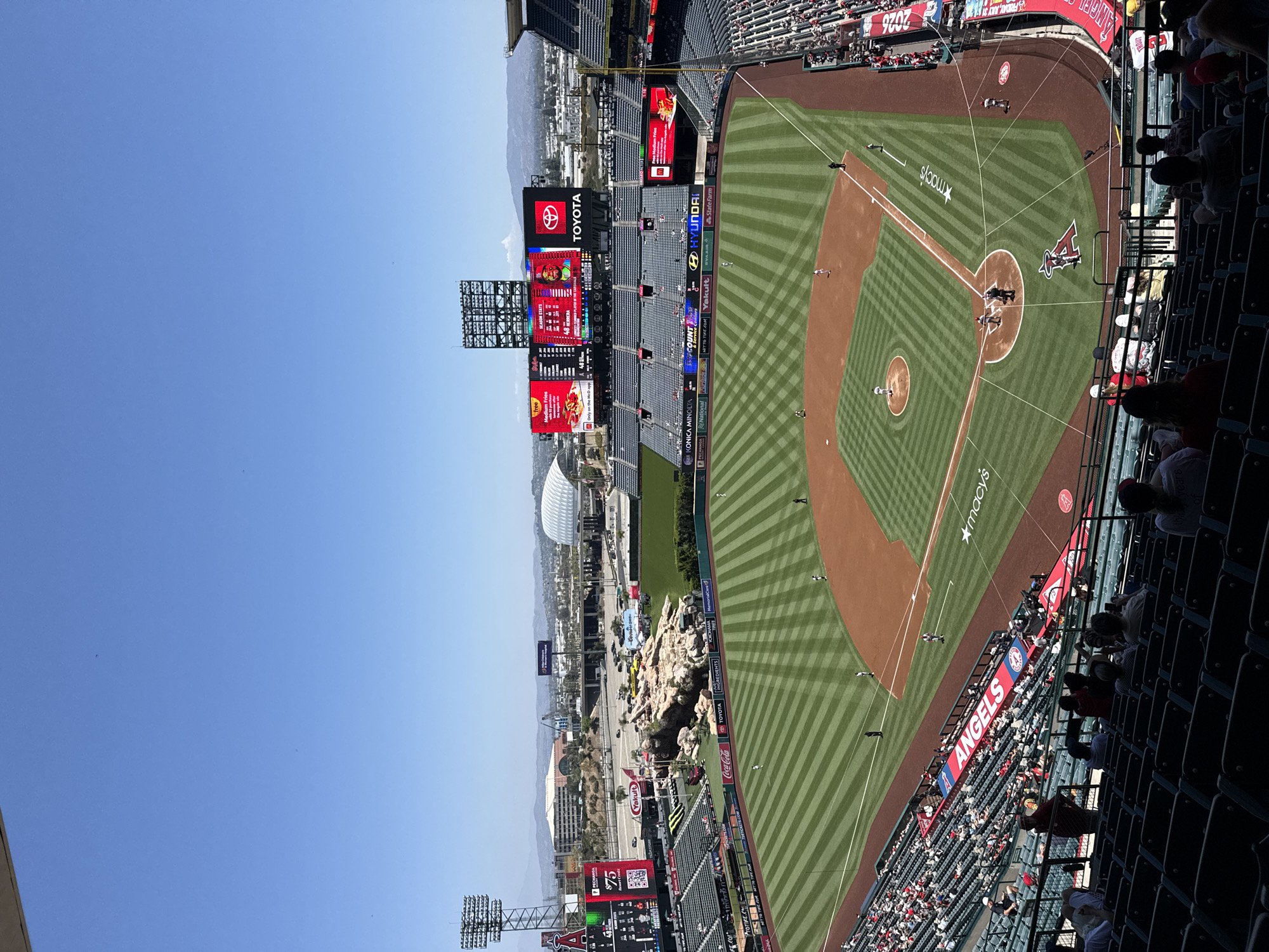 Aerial view of Angel Stadium on a clear sunny day
