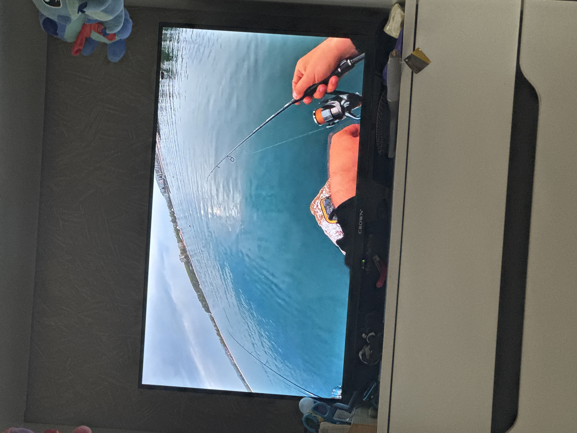 Man takes selfie while watching fishing show in Sofia