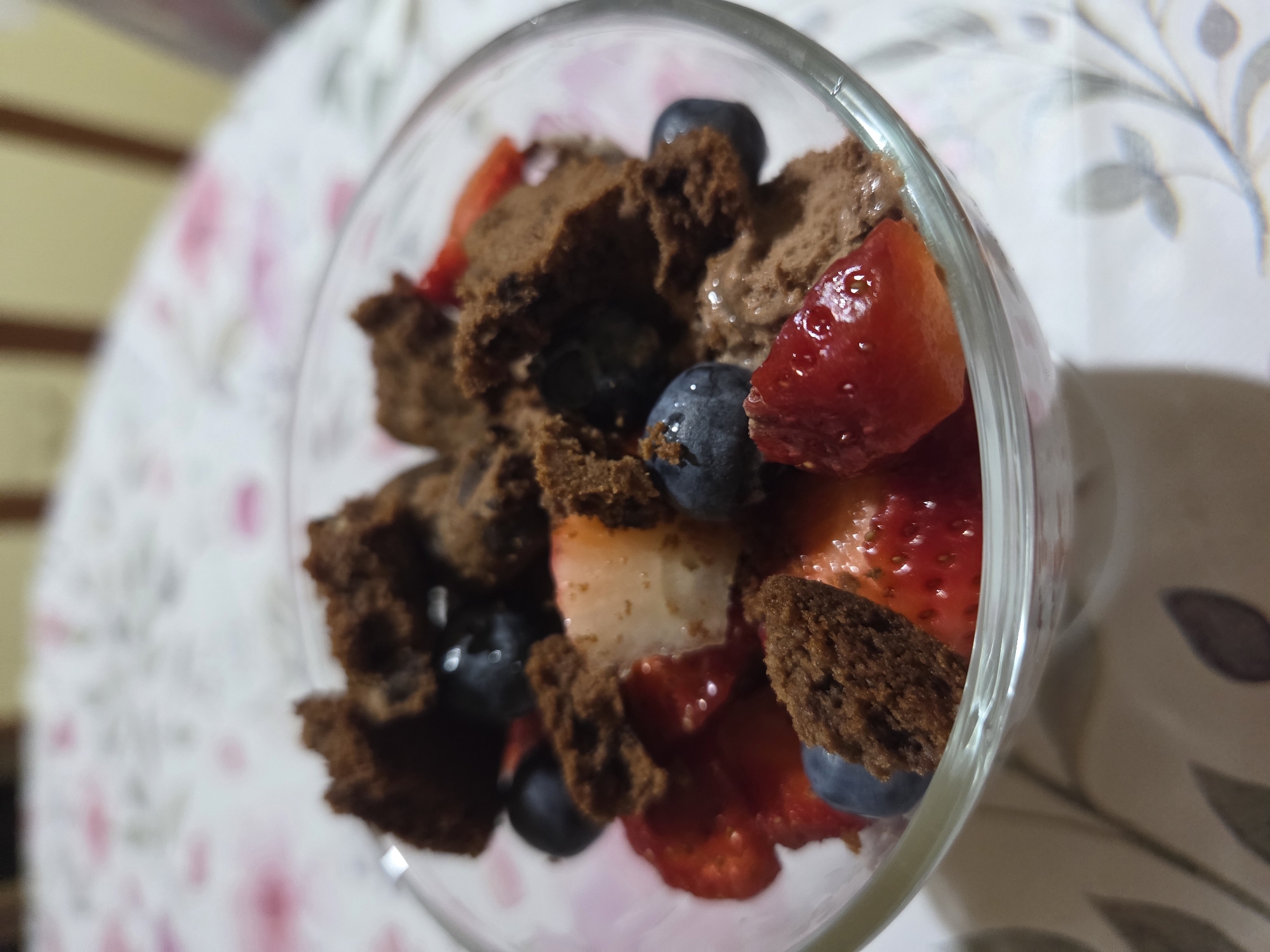 Layered dessert documented in glass cup in Pleven